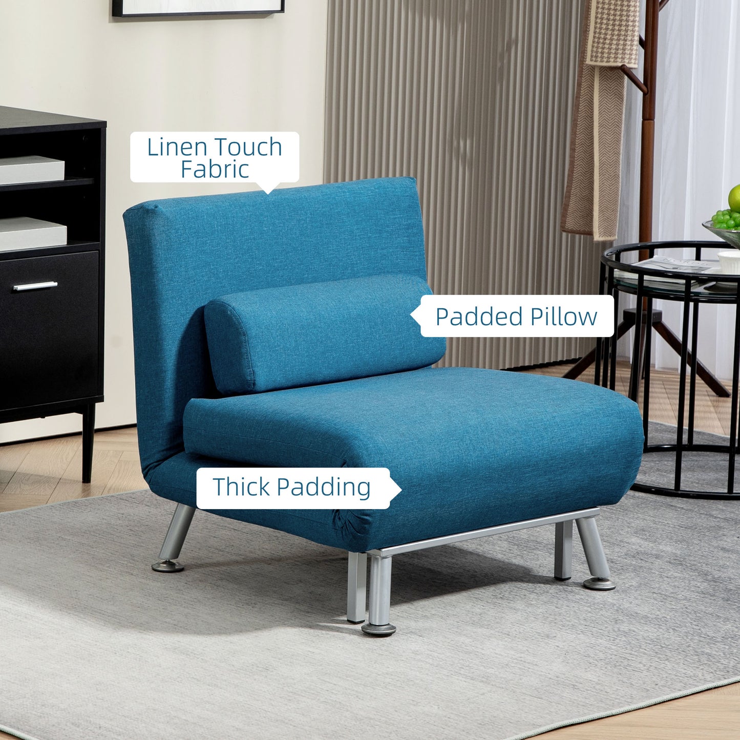 HOMCOM Single Linen-Look Sleeper Chair - Blue