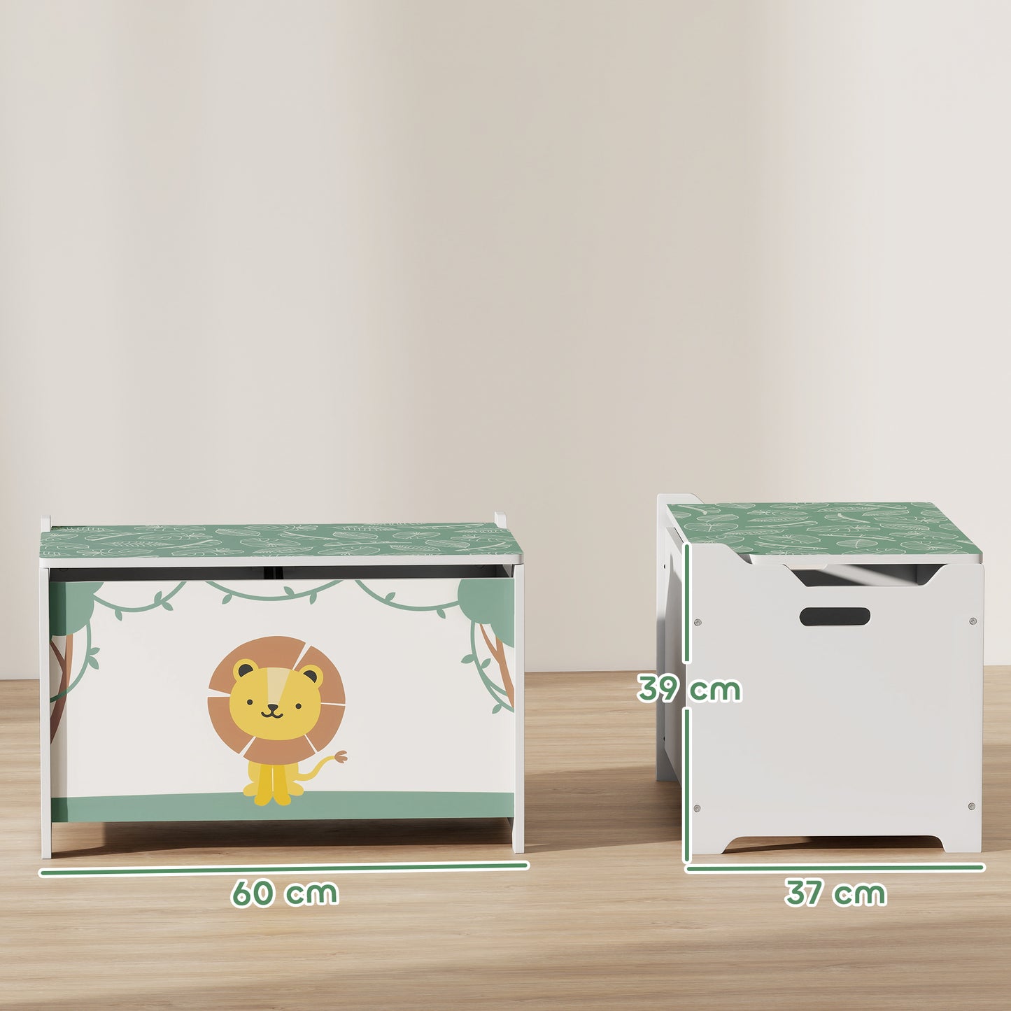 AIYAPLAY Toy Box with Lid, Safety Hinges and Groove Handles, Toy Storage organiser for Kids, Living Room, Playroom, Green