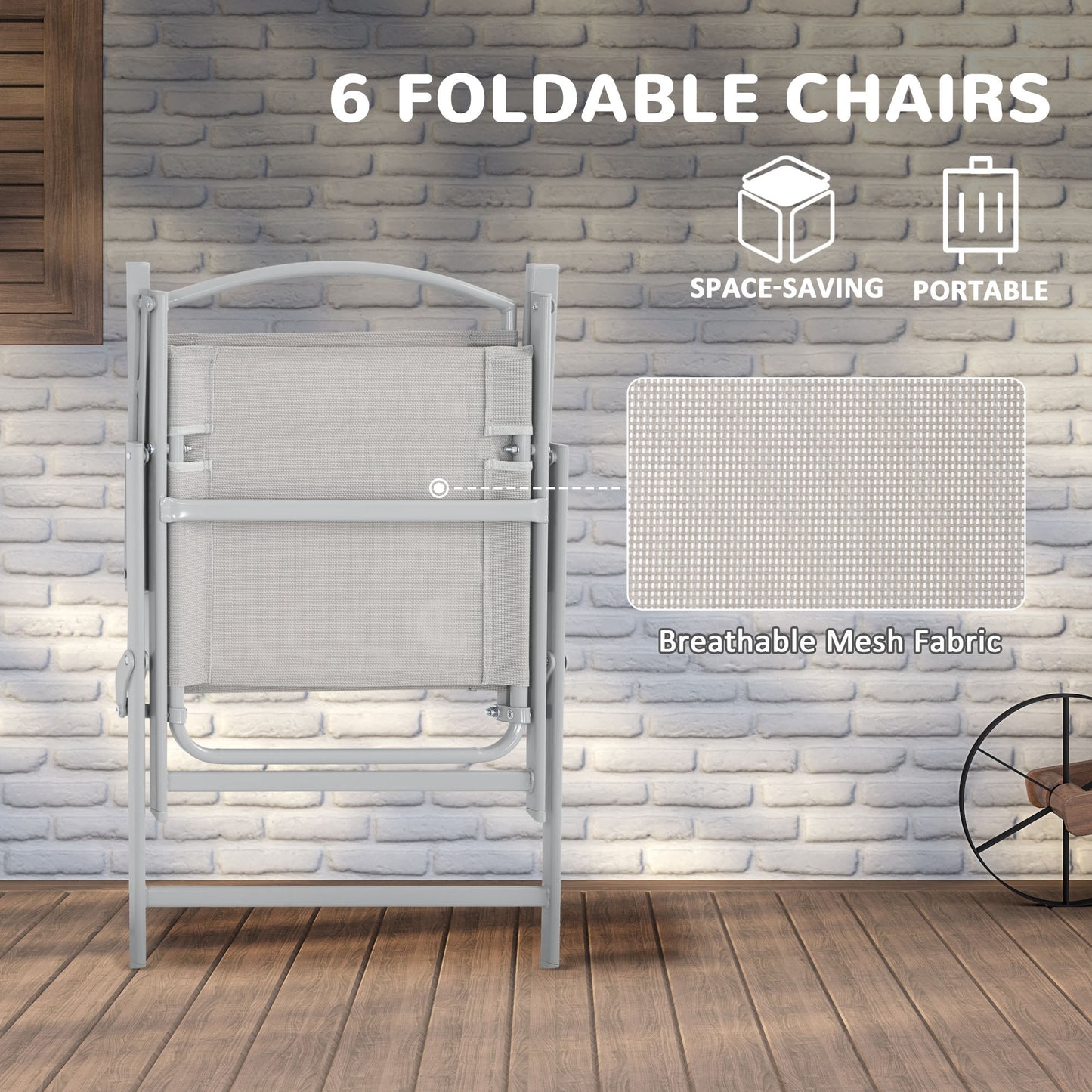 Outsunny Eight-Piece Garden Dining Set, with Chairs, Table and Parasol - Grey