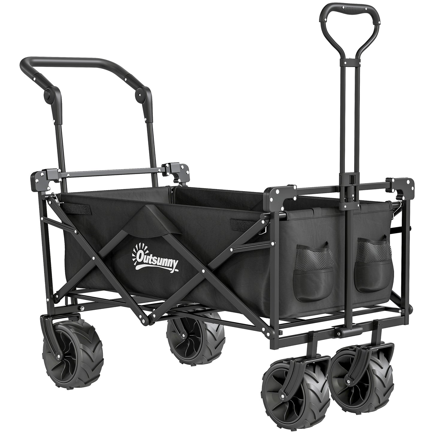 Outsunny 180L Festival Trolley on Wheels, Push & Pull Beach Cart with Removable Canopy, Wide All-Terrain Wheels, Folding Camping Trolley Cart, Adjustable Handle for Garden Fishing Shopping, Black