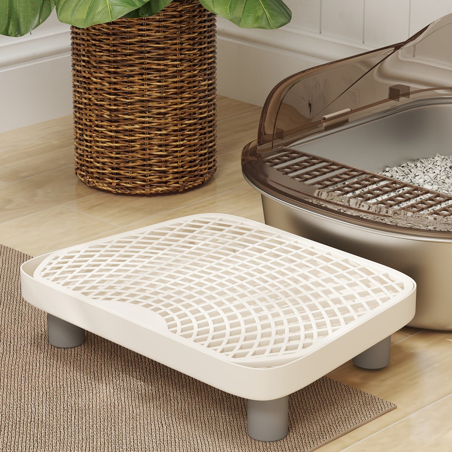 PawHut Stainless Steel Litter Box with Lid, High Wall Sided Enclosure, Pedal, Scoop, Non-Sticky, Anti-Leakage, Easy Cleaning