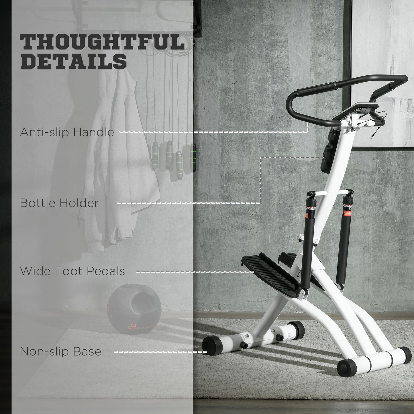 SPORTNOW Stepper Machine for Home, Foldable Stair Stepper with 12-Level Hydraulic Resistance, Stair Climber with LCD Monitor, Heart Rate Sensor and Drink Holder, White and Black