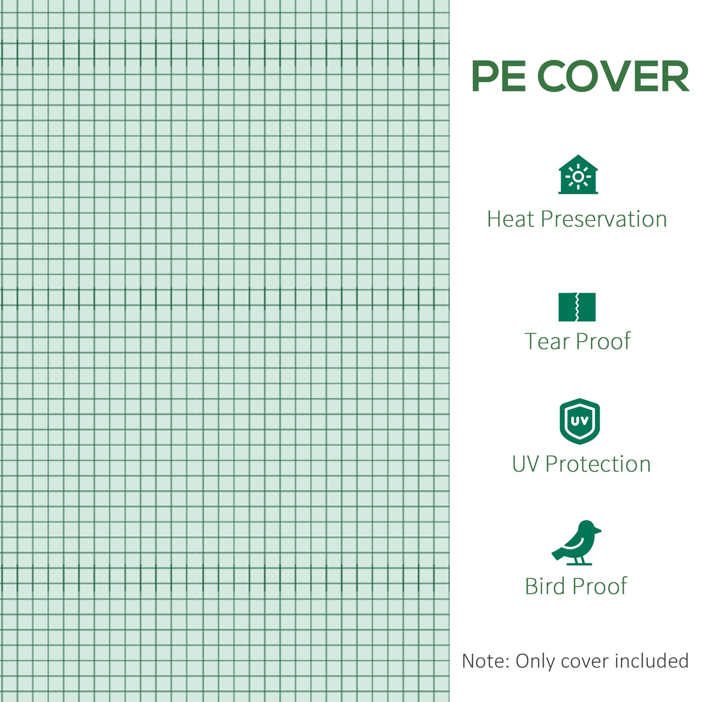 Outsunny 3 x 2 x 2m Greenhouse Replacement Cover ONLY Winter Garden Plant PE Cover for Tunnel Walk-in Greenhouse with Roll-up Windows Door Outdoor, Green