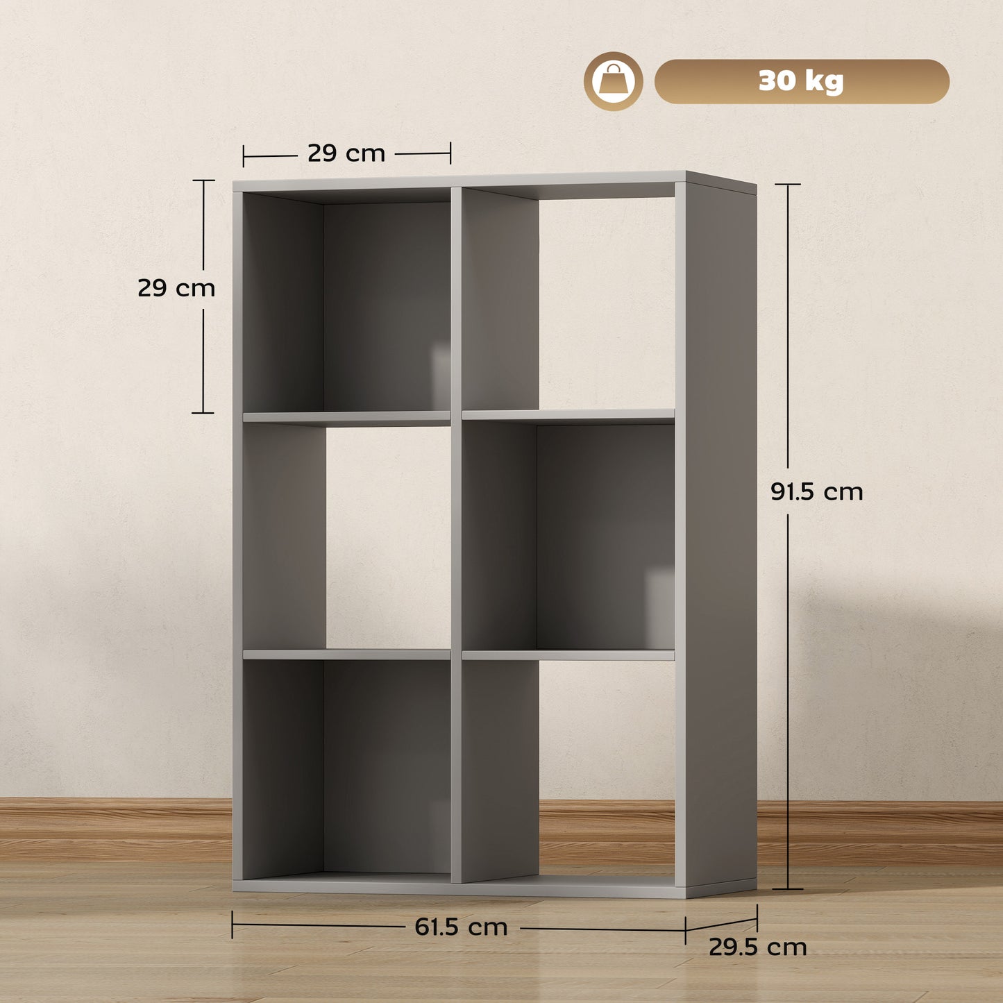 HOMCOM 6-Cube Bookshelf - Light Grey