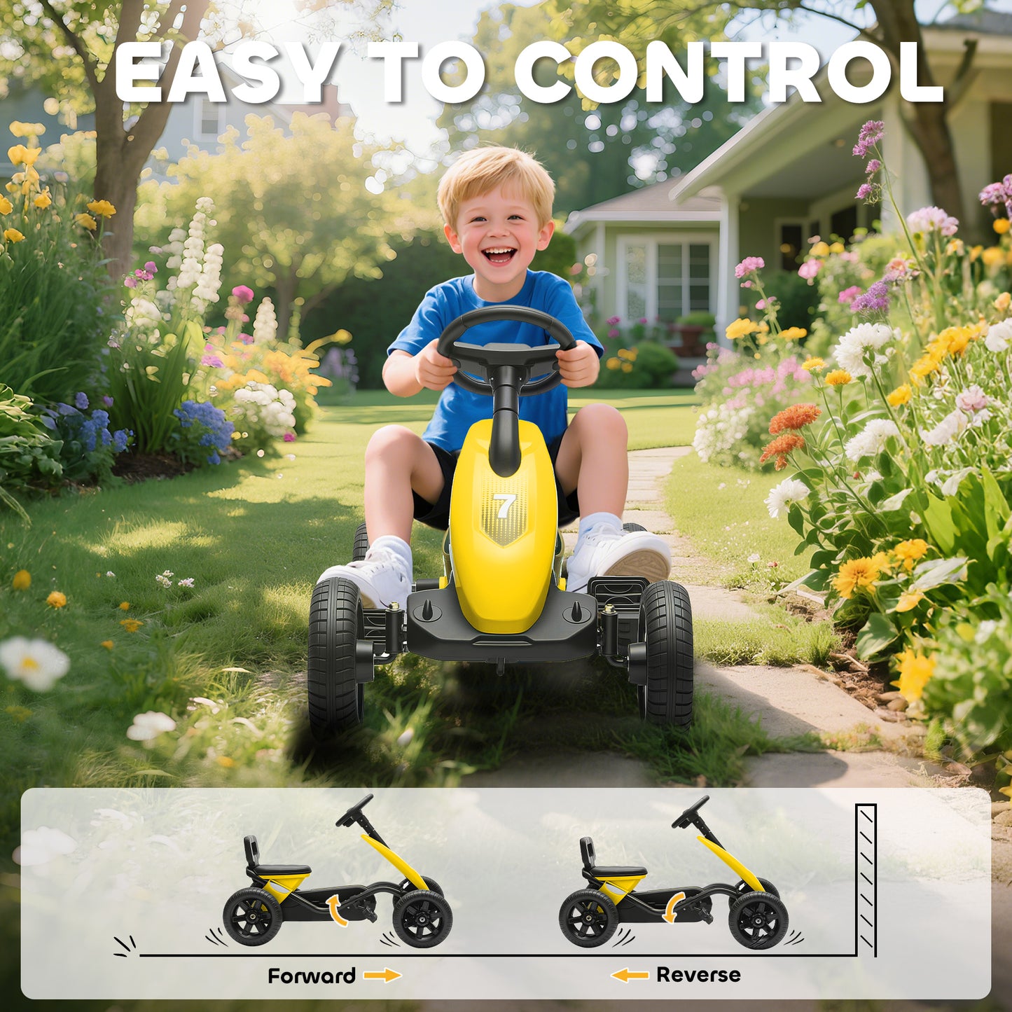 AIYAPLAY Pedal Go Kart for Kids 2-5 Years, with Silent EVA Wheels, Metal Frame, Yellow