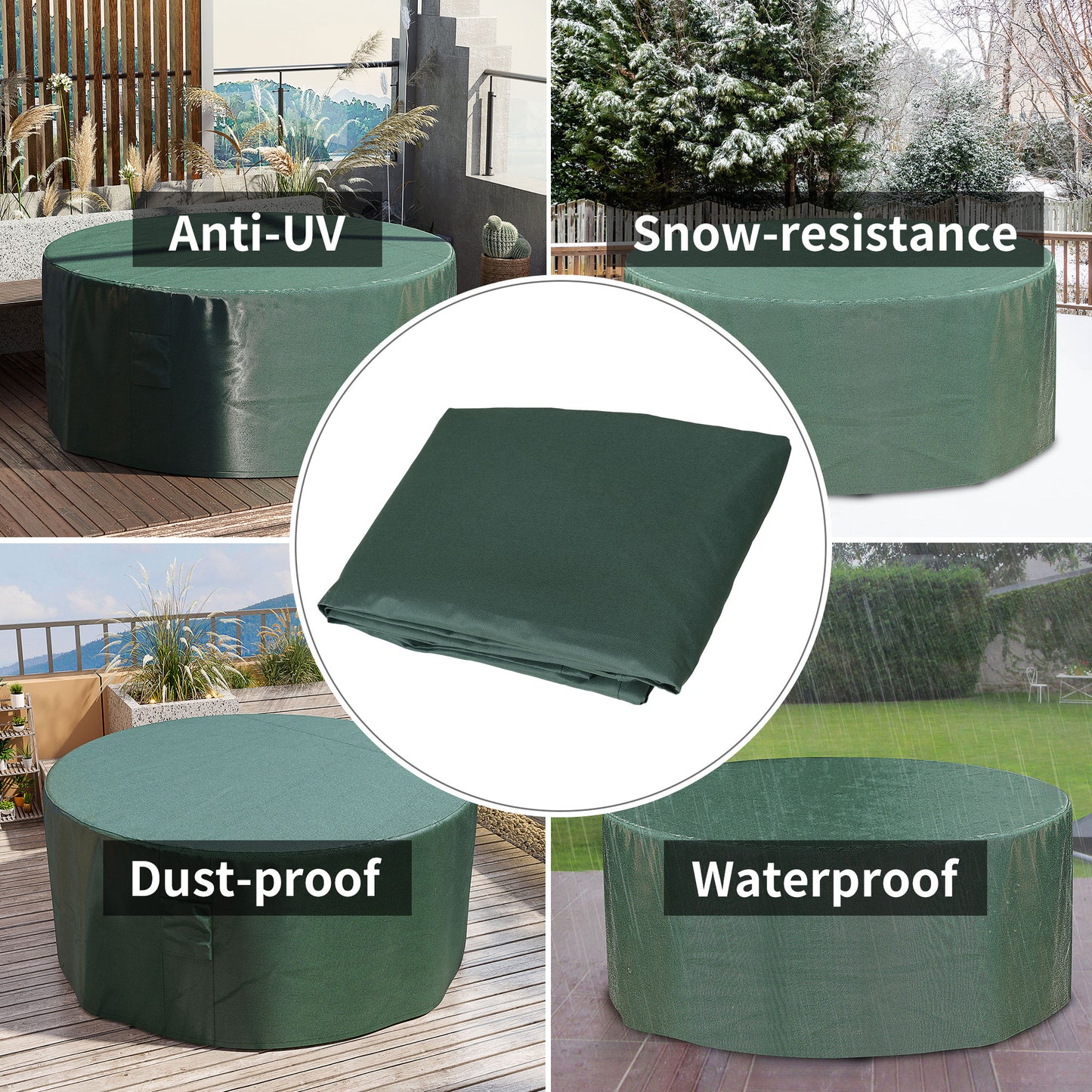 Outsunny Garden Patio Large Furniture Set Round Cover 600D Oxford Waterproof, Ф193 x 80H cm, Green