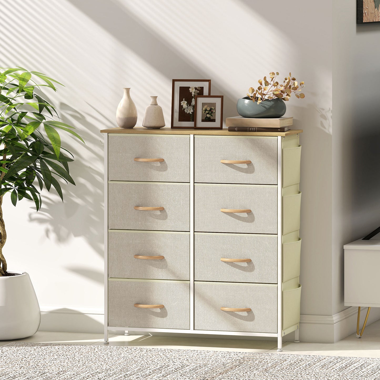 HOMCOM Chest of Eight Fabric Drawers - Beige