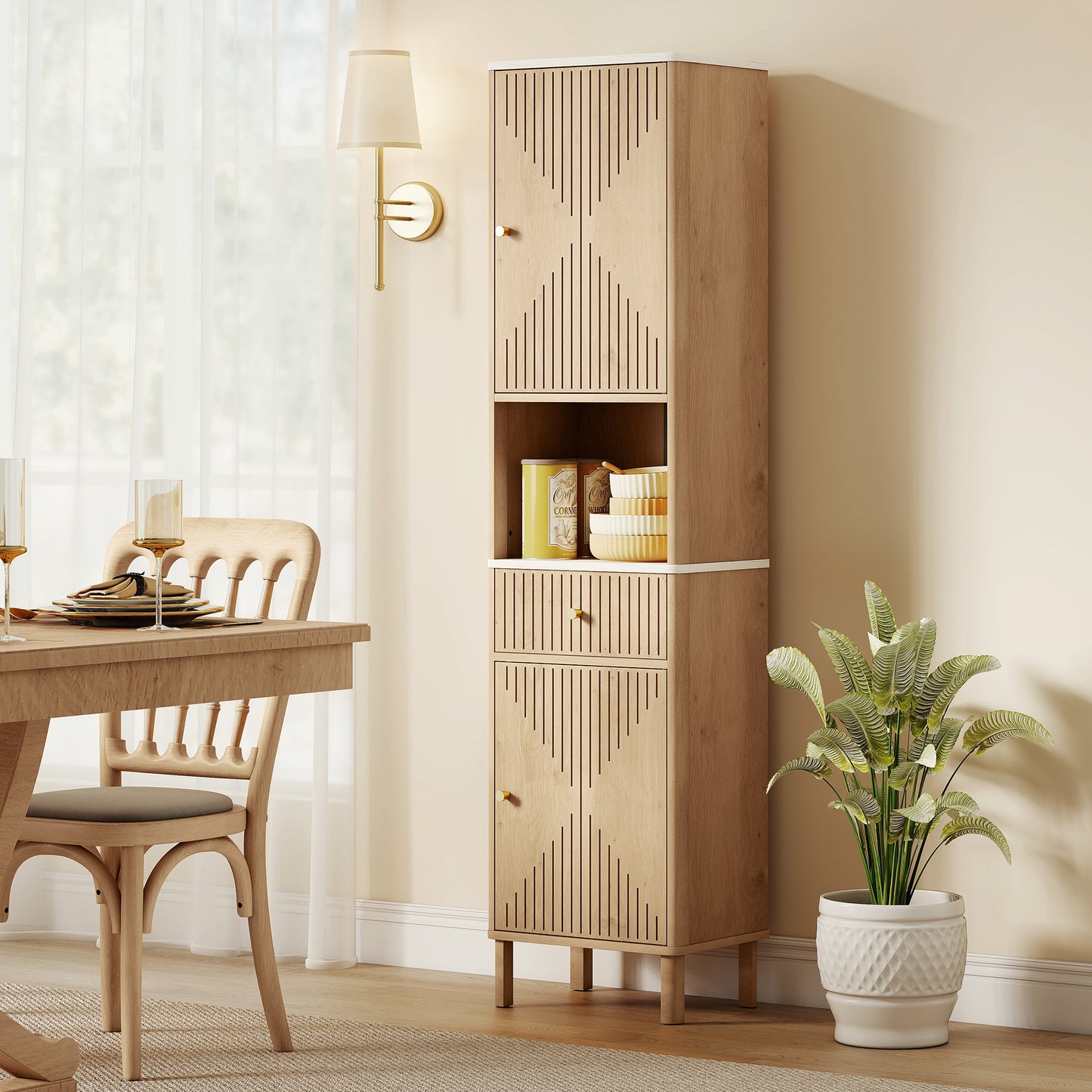 HOMCOM Slim Bathroom Cabinet with Silent Drawer Rail for Scandinavian, Japanese Styles - Wood-Effect