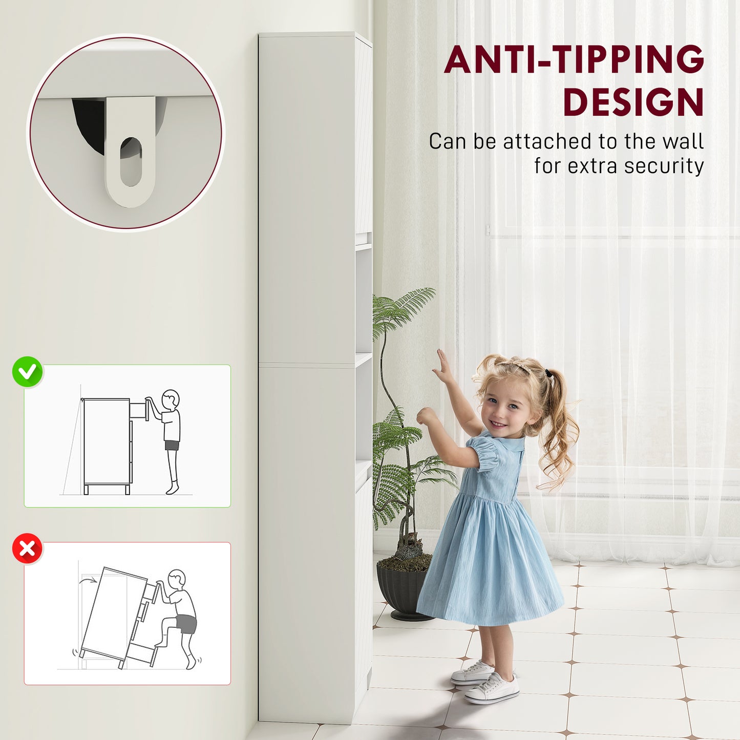 HOMCOM Narrow Bathroom Cabinet, Slim Bathroom Storage Unit with Open Compartment, Freestanding Storage Cupboard with Adjustable Shelves for Small Spaces, 30 x 24 x 170 cm, White