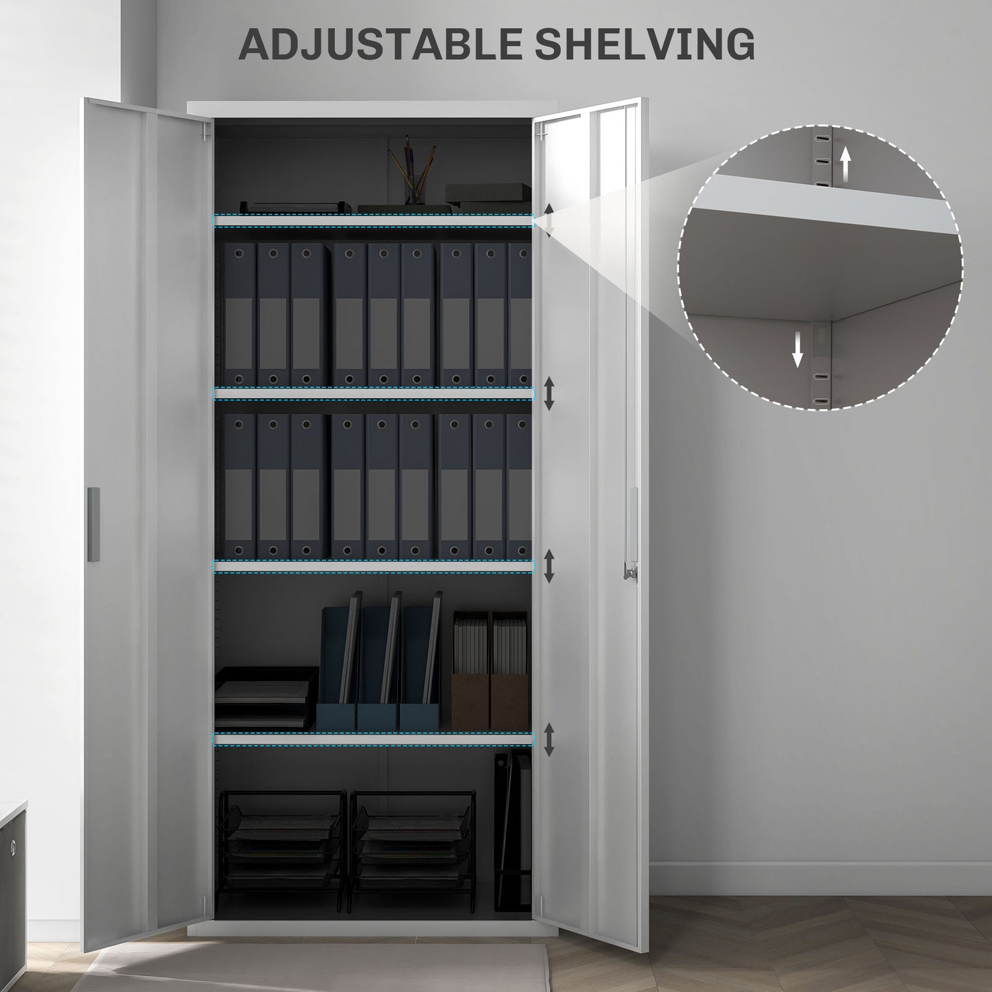 HOMCOM Metal Filing Cabinet Lockable Office Storage Cabinet with 5 Adjustable Shelf, White