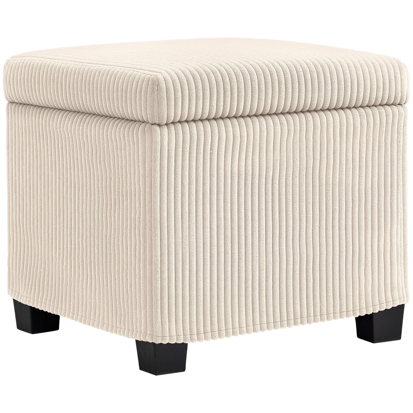 HOMCOM Storage Ottoman Bench, Corduroy Storage Chest Box with Wooden Legs, 40cm Bed End Bench for Living Room, Bedroom, Entryway, Beige