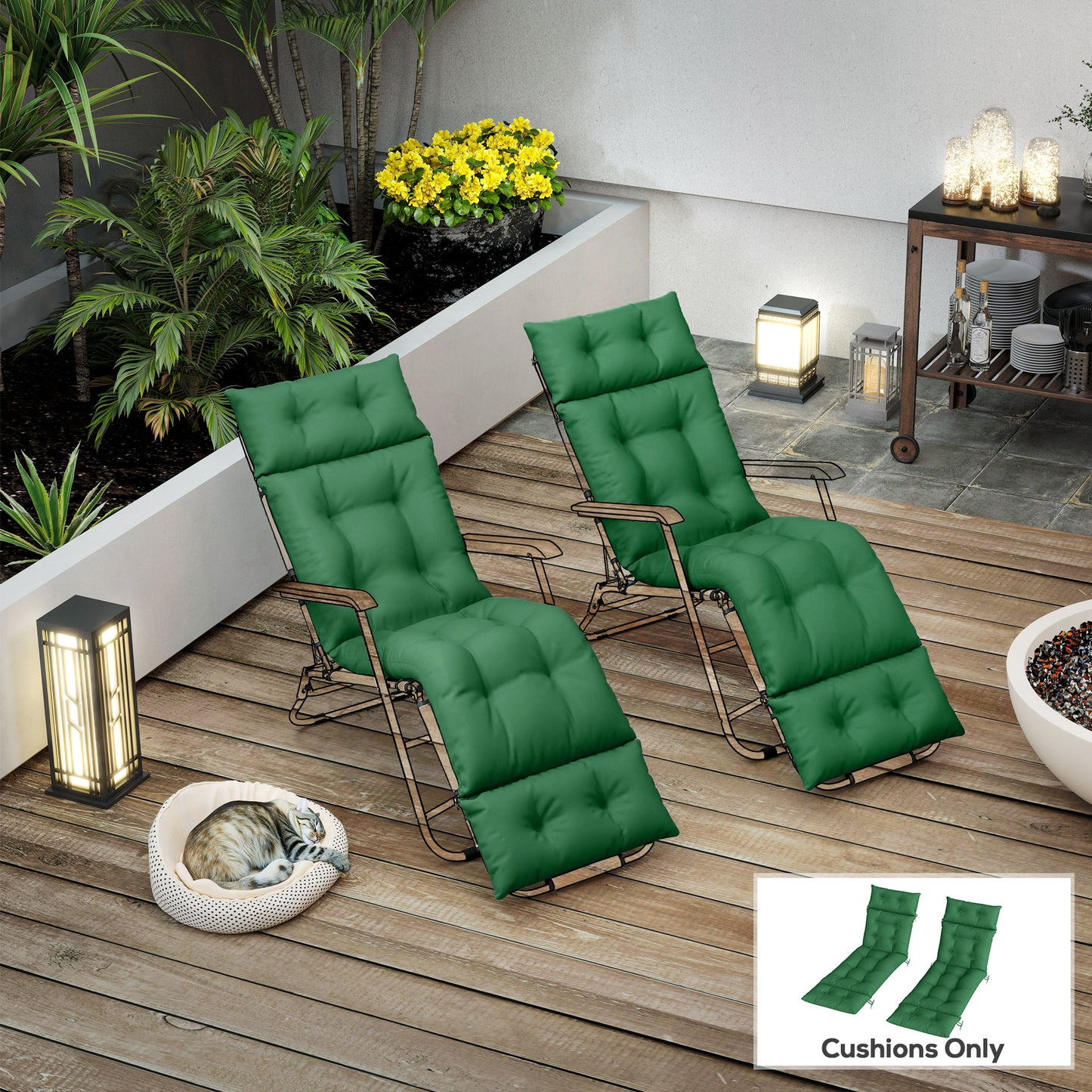 Outsunny Set of Two 190 x 56cm Sun Lounger Cushions - Green