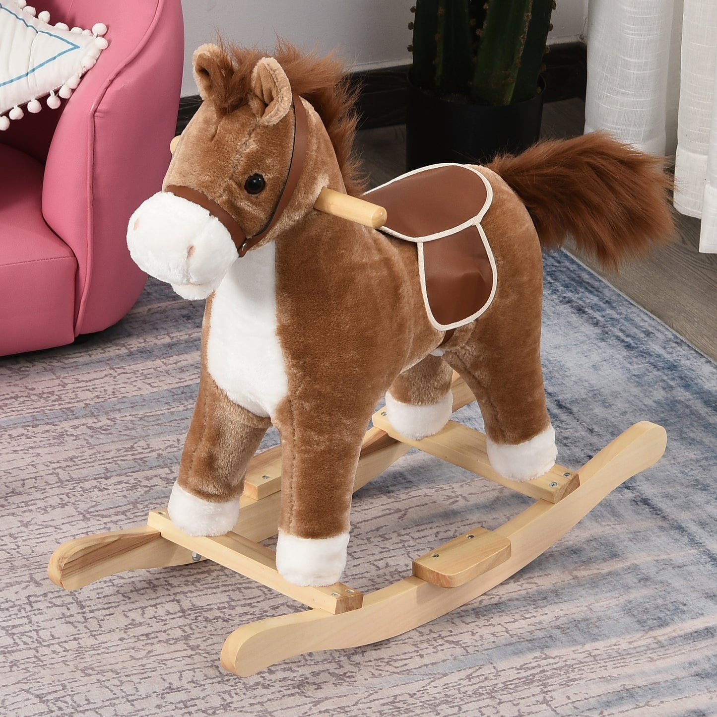 HOMCOM Kids Classic Rocking Horse, with Moving Mouth, Neighing Sounds, Brown