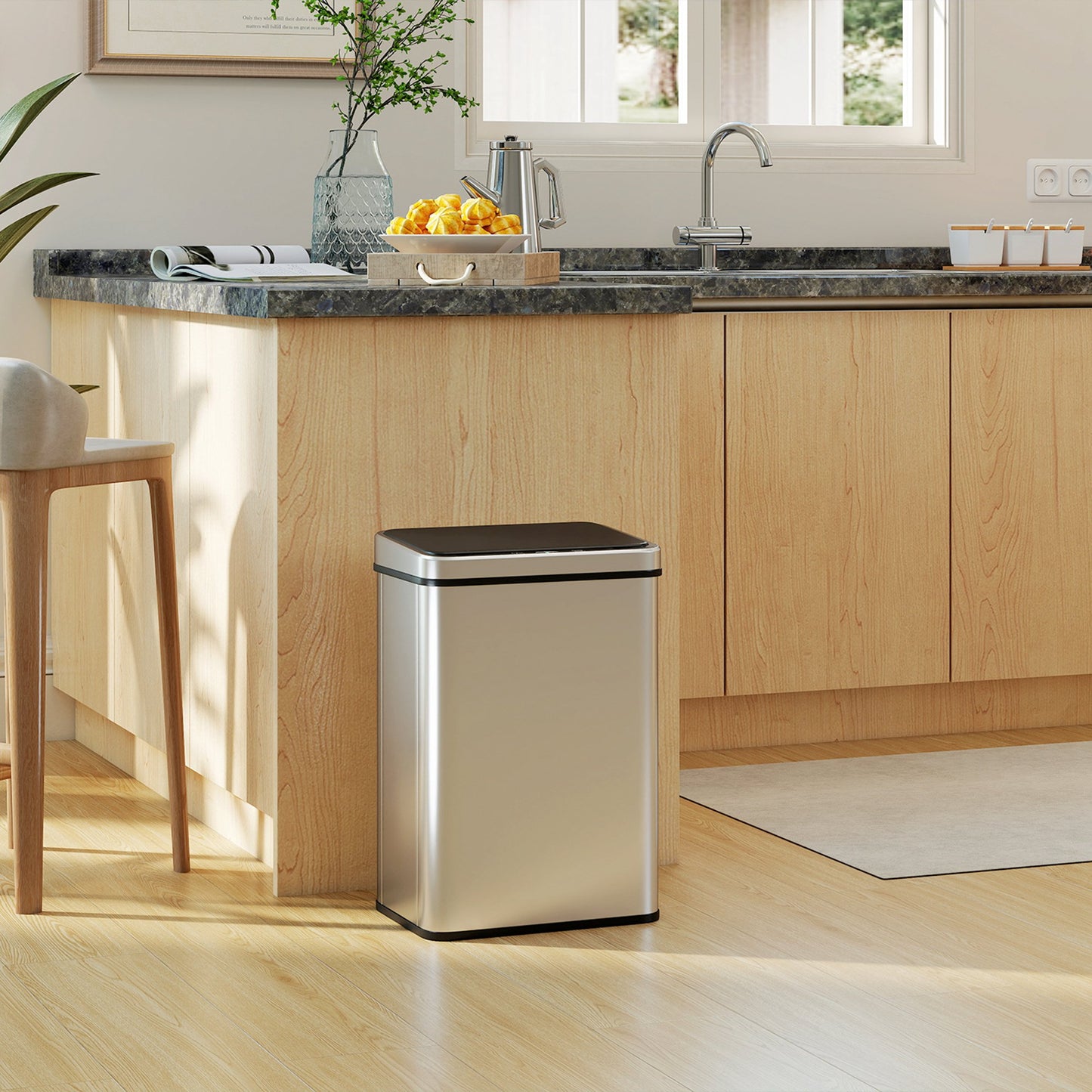HOMCOM 40L Sensor Bin with Soft-Close Lid, Stainless Steel Automatic Touchless Motion Sensor Kitchen Bin, Silver Tone
