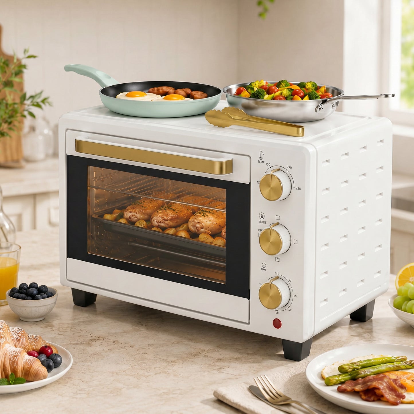 HOMCOM 21L Mini Countertop Oven, 100°C-230°C Adjustable Temperature, White