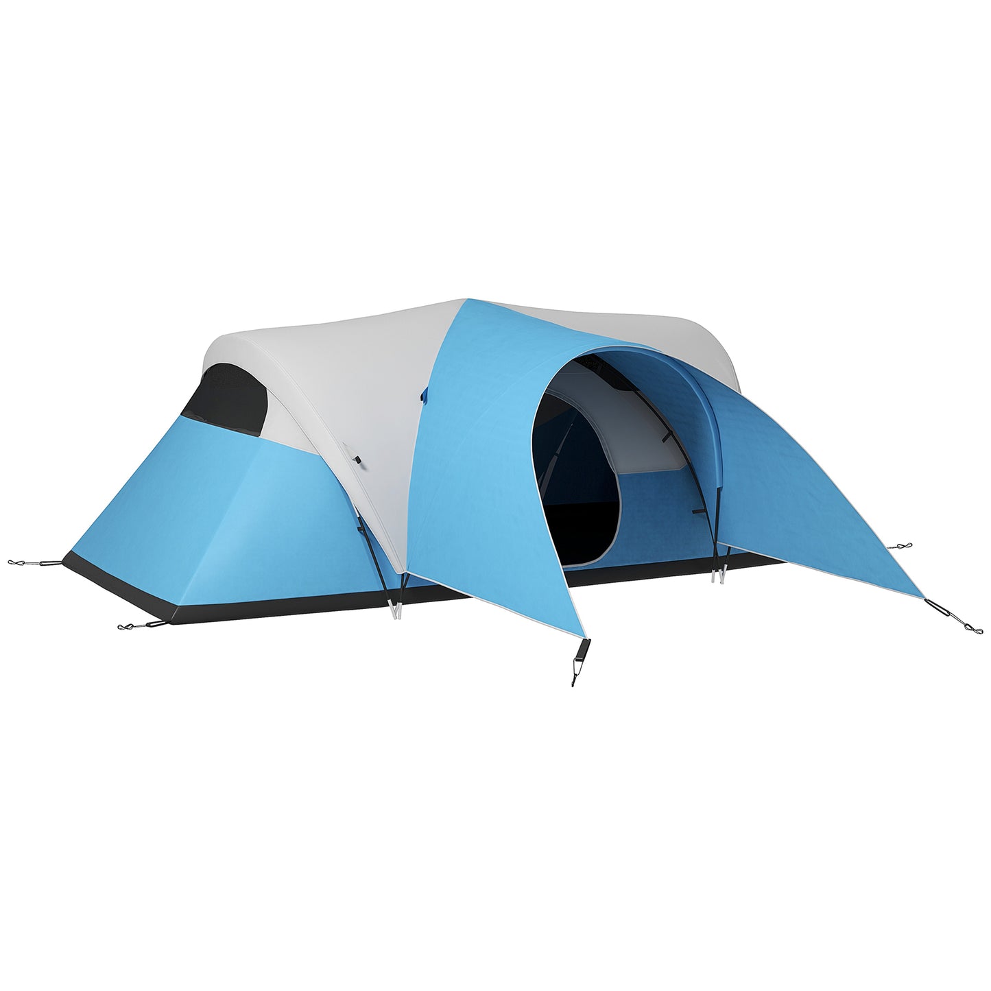 Outsunny 3000mm Waterproof Camping Tent for 7 Man, Family Tent with Porch and Sewn in Groundsheet, Portable with Bag, Blue
