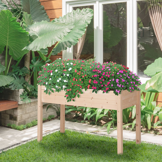 Outsunny Garden Wooden Planters Non-Woven Fabric, Rectangular Raised Bed, Fir Wood Indoor/Outdoor, 122.5Lx56.5Wx76H cm