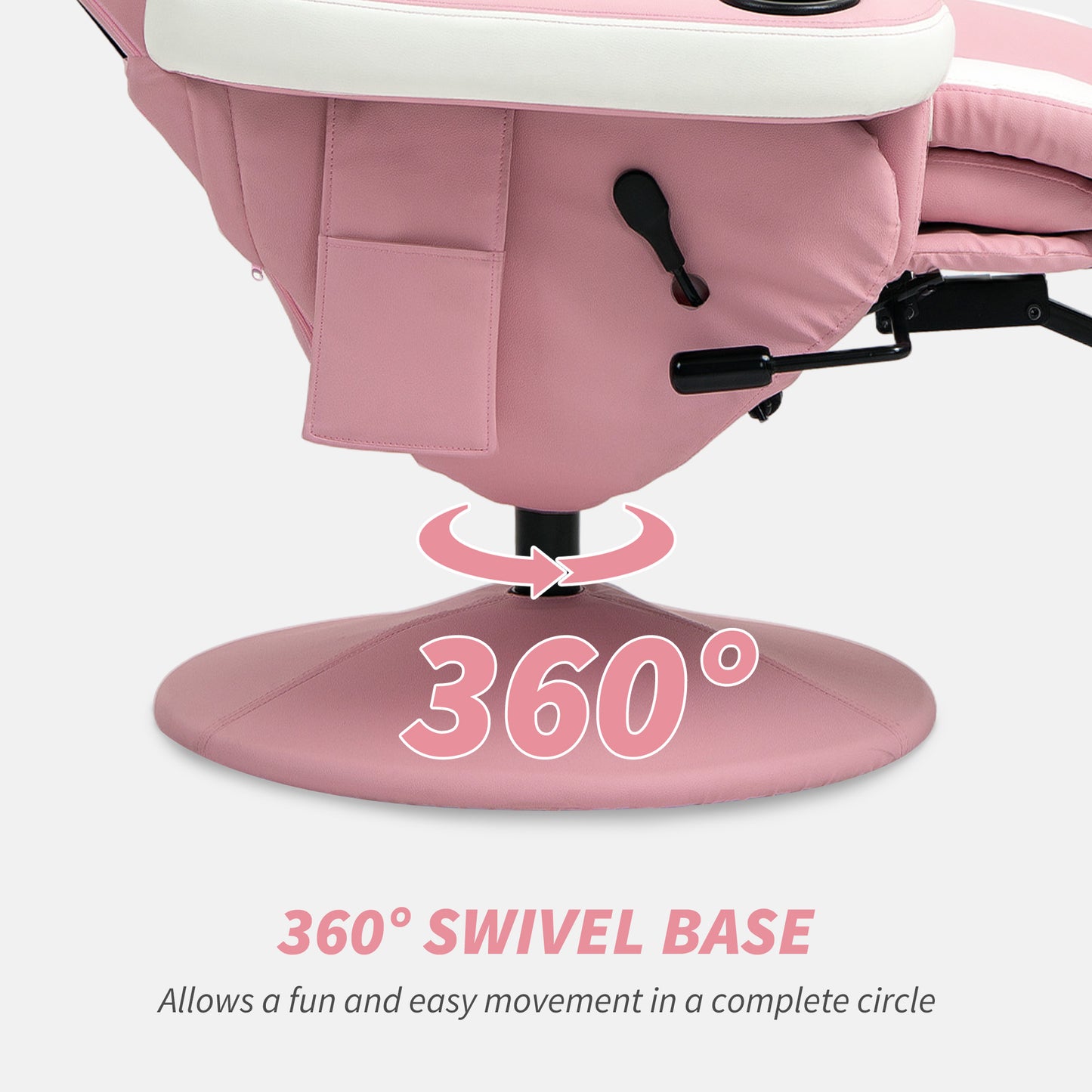 HOMCOM Manual Recliner Armchair PU Leather Lounge Chair w Adjustable Leg Rest, 135° Reclining Function, 360° Swivel, Pink