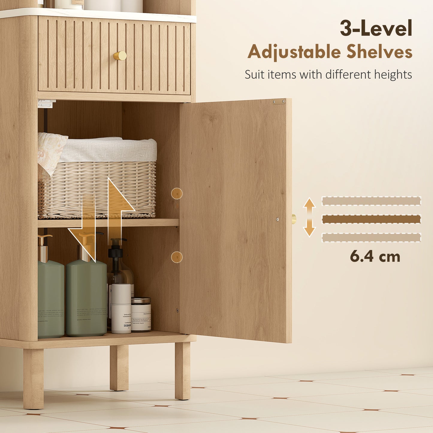 HOMCOM Multi-Storage Slimline Bathroom Cabinet - Wood-Effect