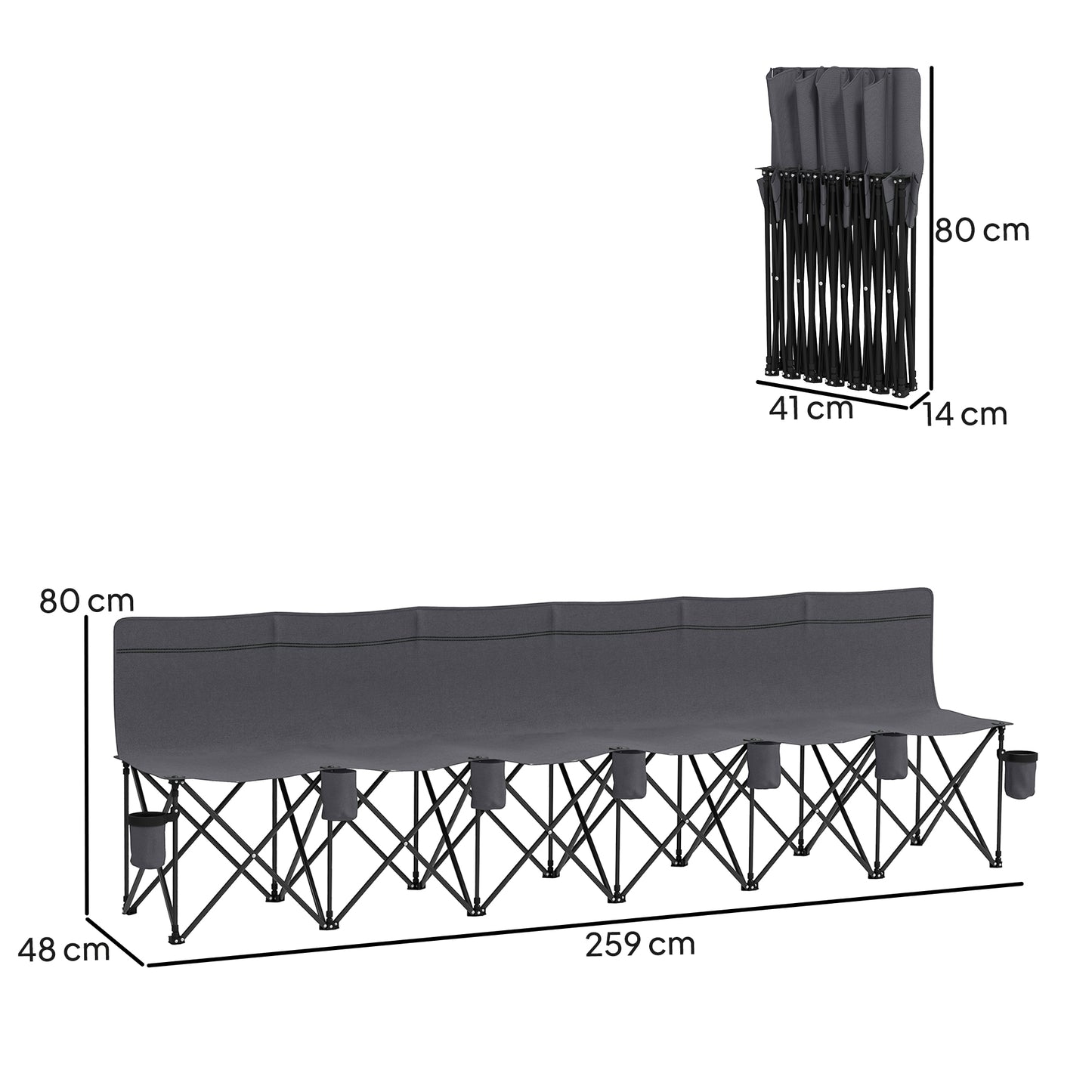 Outsunny 6 Seater Folding Camping Chair with Cup Holder & Carry Bag - Charcoal Grey