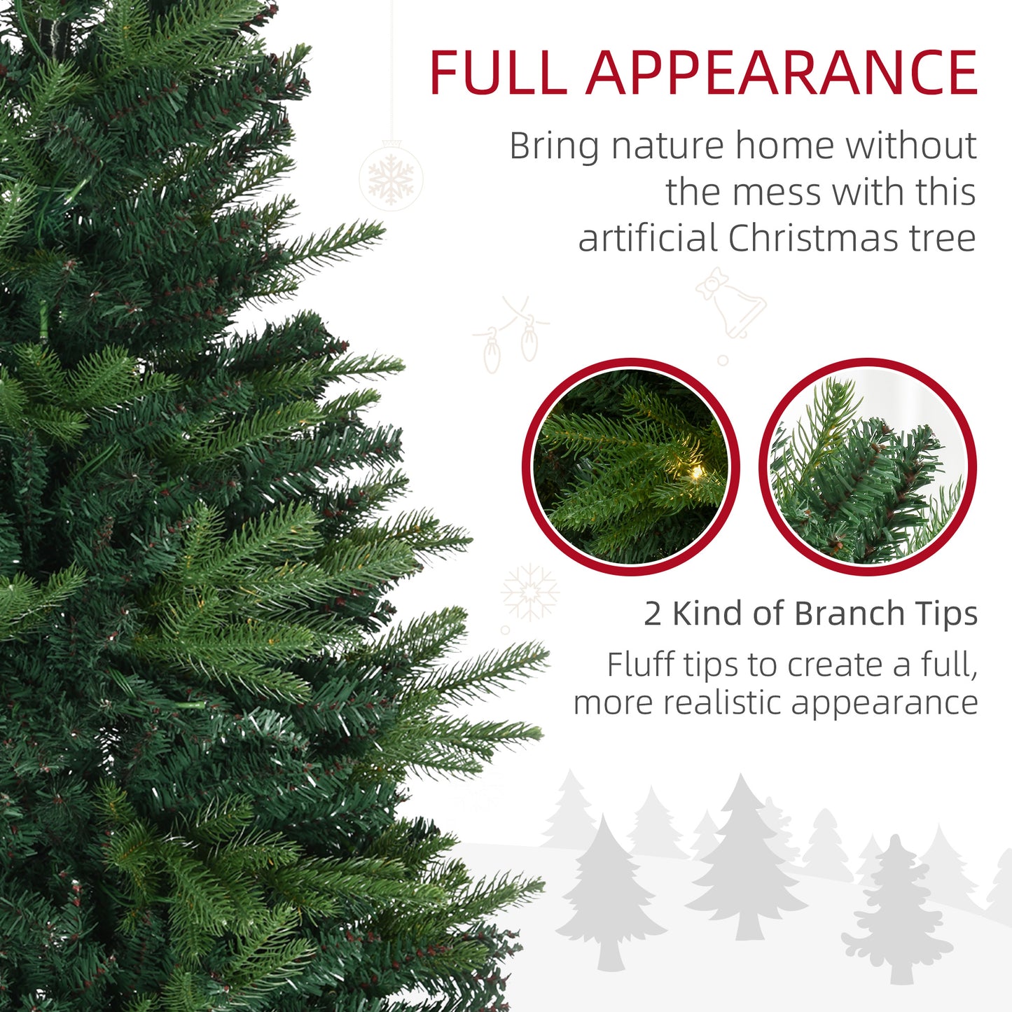 HOMCOM 1.2m 4ft Christmas Tree Entrance Decor 750 Tips Xmas Pre-lit Tree 80 LED with Vase Base