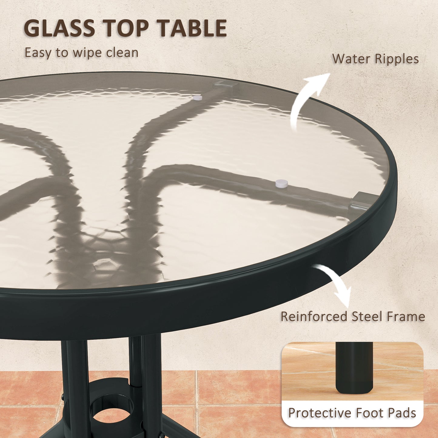 Outsunny 3 Pieces Patio Bistro Set with Stackable Chairs, Tempered Glass Table, for Outdoor, Balcony, Patio, Garden Charcoal Grey