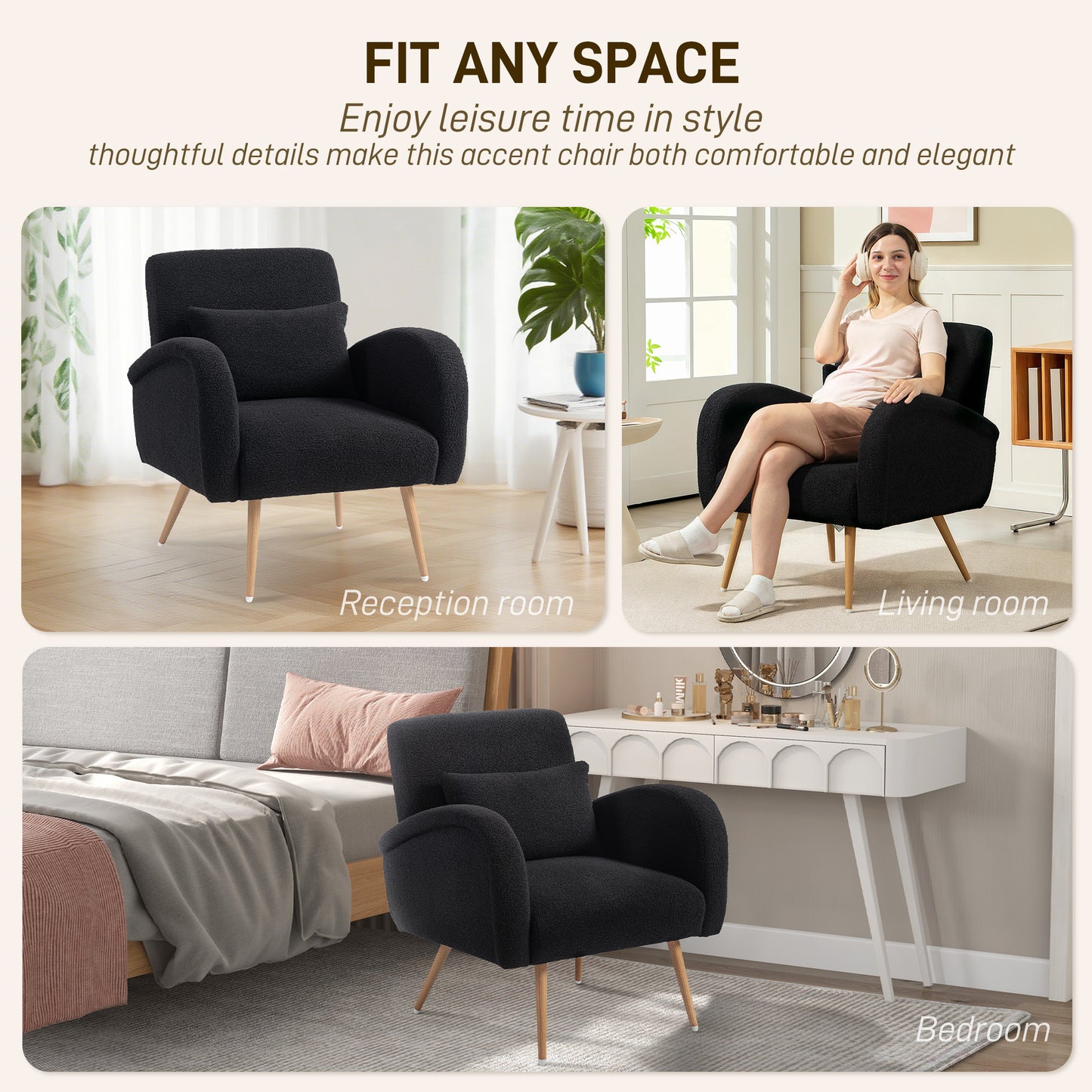 HOMCOM Teddy Fleece Accent Chair - Black
