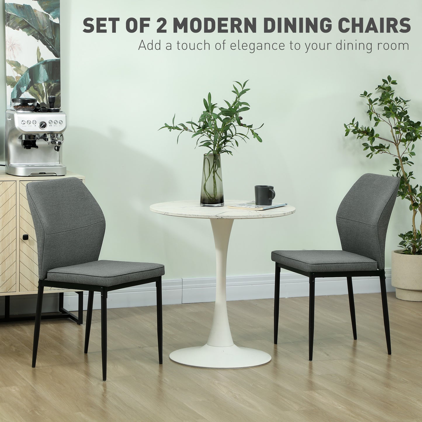 HOMCOM Velvet Dining Chairs Set of 2, Modern Armless Upholstered Kitchen Chairs with Metal Legs, Curved Back and Padded Seat, for Dining Room, Bedroom, Living Room, Grey