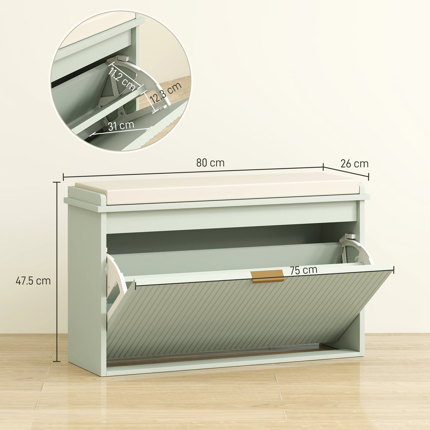 HOMCOM Elegant Eight Shoe Bench, with Top Seat - Green