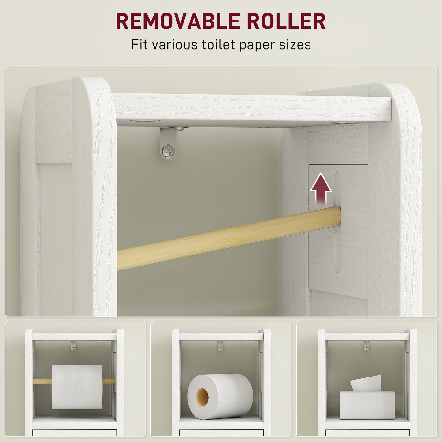 HOMCOM Small Bathroom Storage Cabinet with Toilet Roll Holder - White