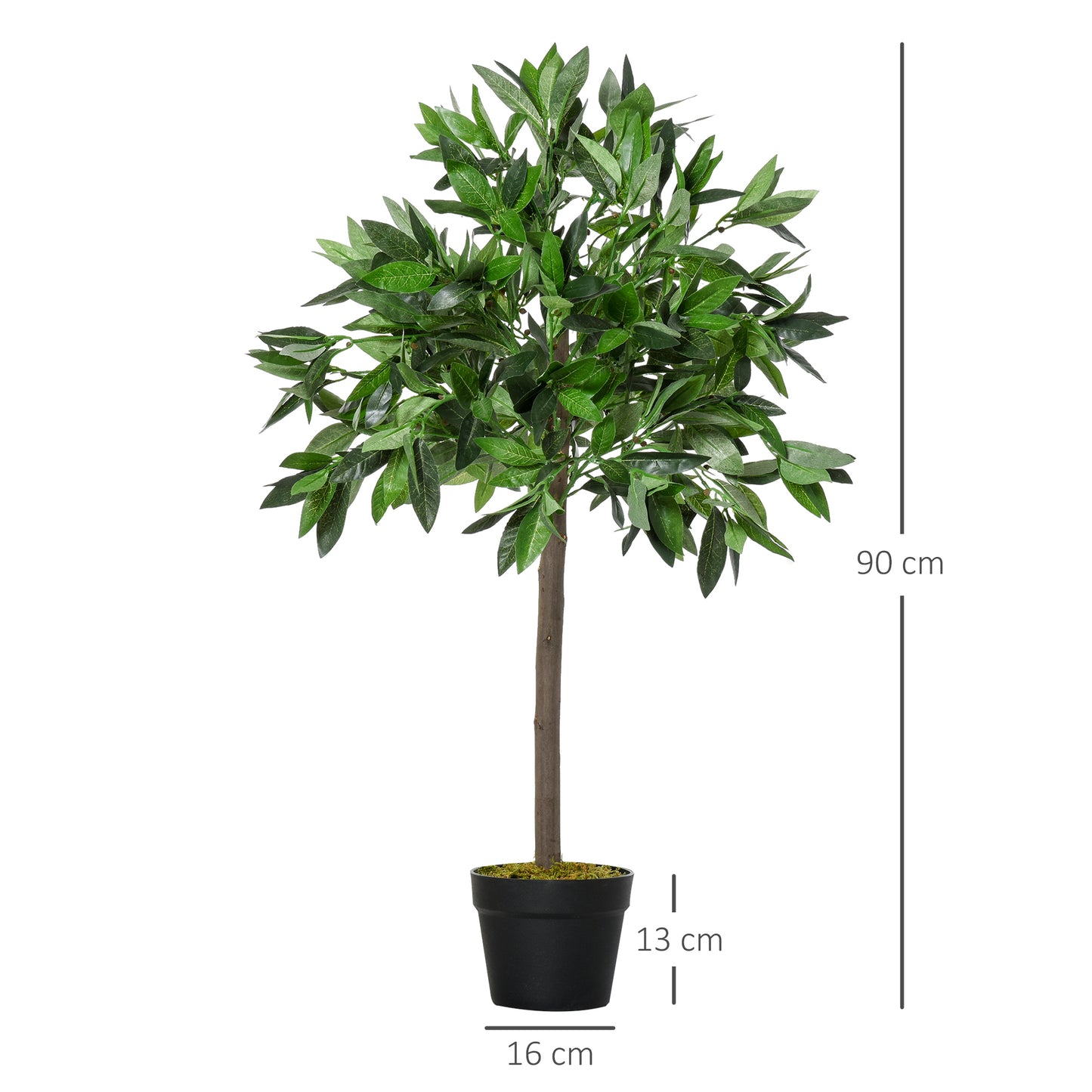 Outsunny Artificial Bay Laurel Topiary Trees w/ Pot Fake, Set Of 2 90cm/3FT Indoor Greenery Plant Home Office Garden Decor Green