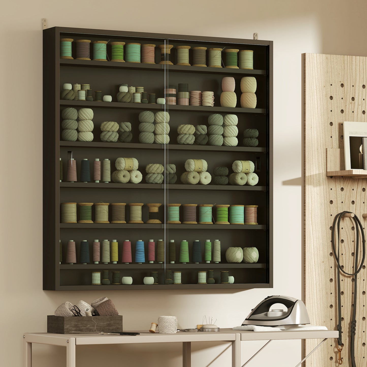 HOMCOM Six Shelf Display Cabinet, with Glass Doors - Black