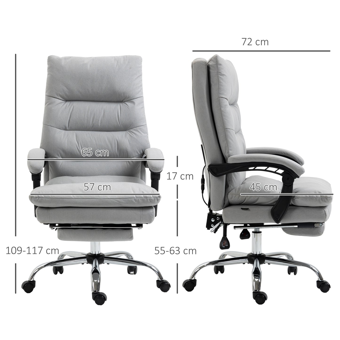 Vinsetto Office Chair with Footrest, Double Padding Ergonomic Desk Chair with 6-Point Vibration Massage and Back Heating, Microfibre Fabric with 135° Reclining Back, Grey