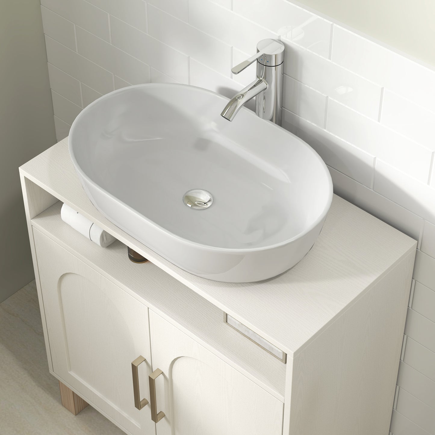 HOMCOM Under Sink Cabinet for Basin without Pedestal - Cream White