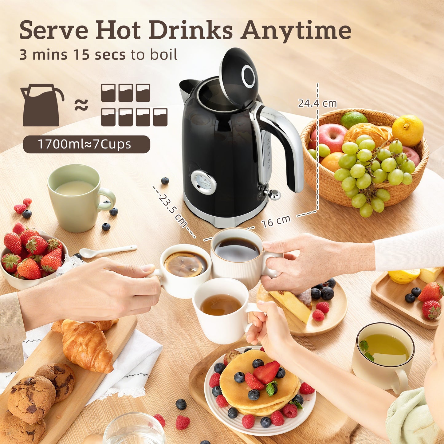 HOMCOM Retro 3000W Kettle and Toaster Set - Black