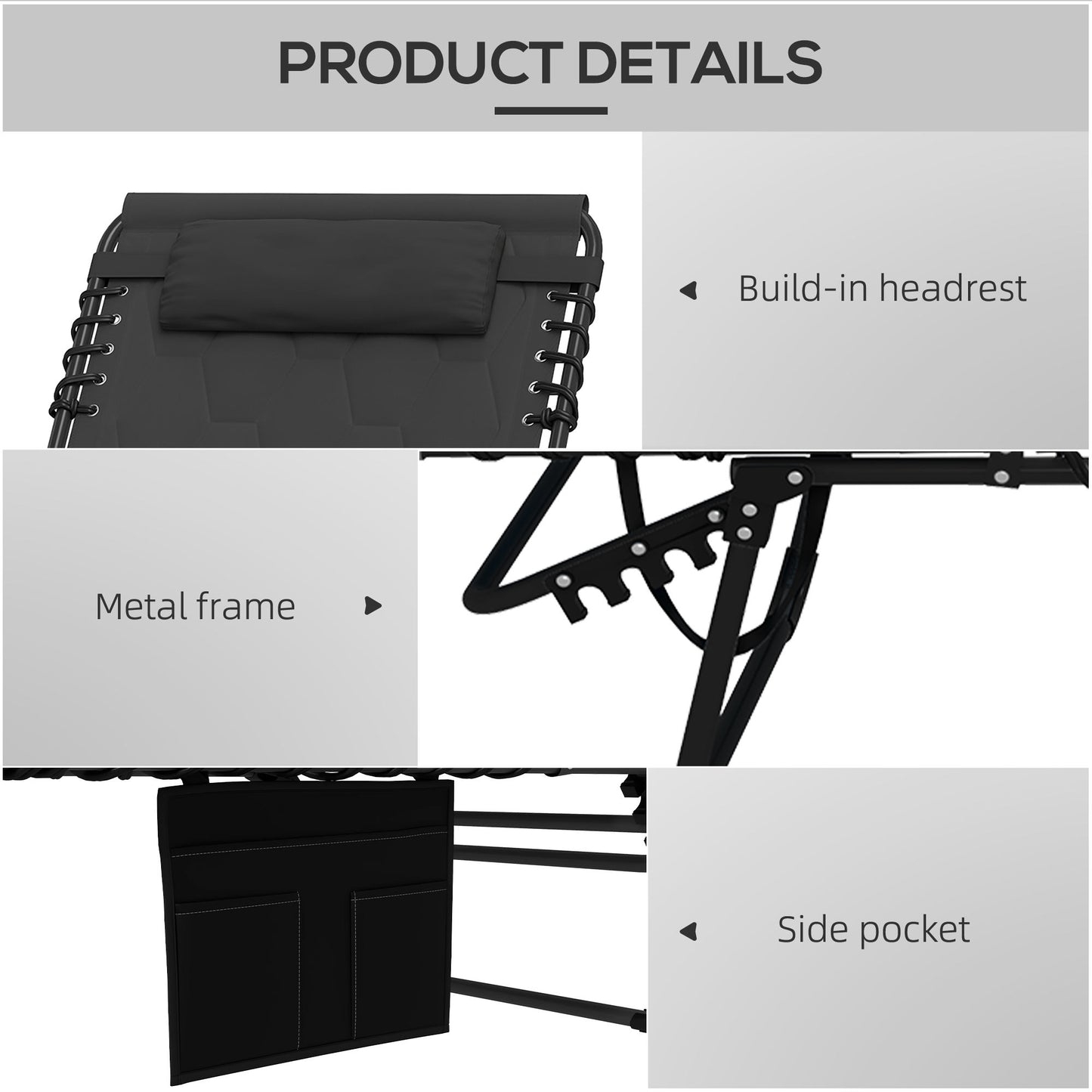 Outsunny Padded Sun Lounger, with Five-Position Reclining Back - Black