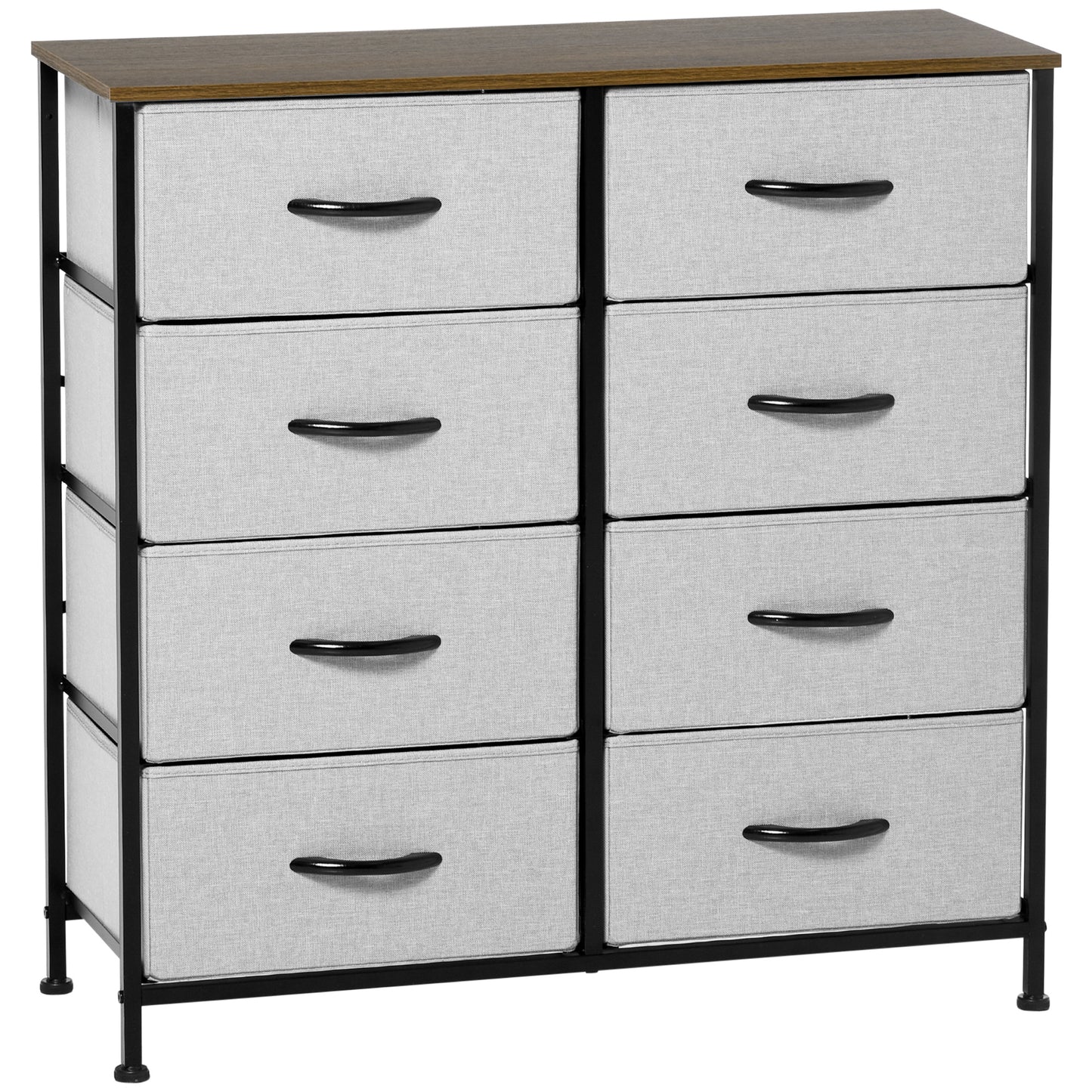 HOMCOM Fabric Chest of Drawers, Industrial Bedroom Dresser with 8 Fabric Drawers, Steel Frame and Wooden Top for Nursery, Living Room, Hallway, Grey