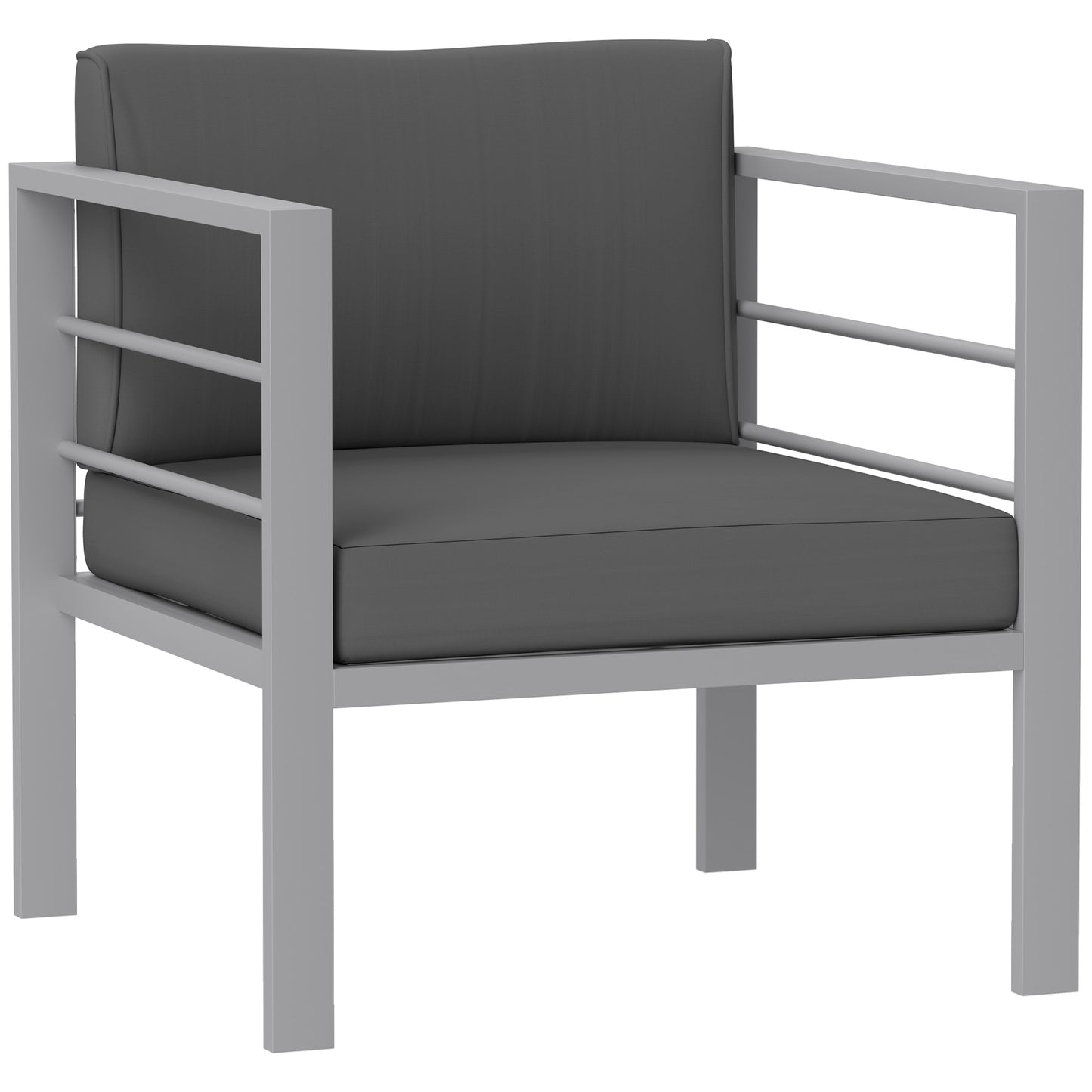 Outsunny Garden Sofa, All-Weather Garden Single Sofa with Removable Cushions, Metal Frame Outdoor Furniture for Balcony, Charcoal Grey