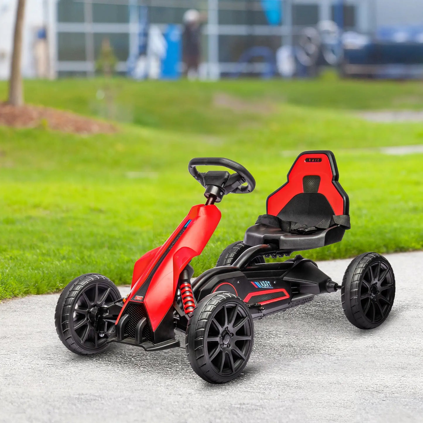 12V Electric Go Kart for Kids, Ride-On Racing Go Kart with Forward Reversing, Rechargeable Battery, 2 Speeds, for Boys Girls Aged 3-8 Years Old - Red