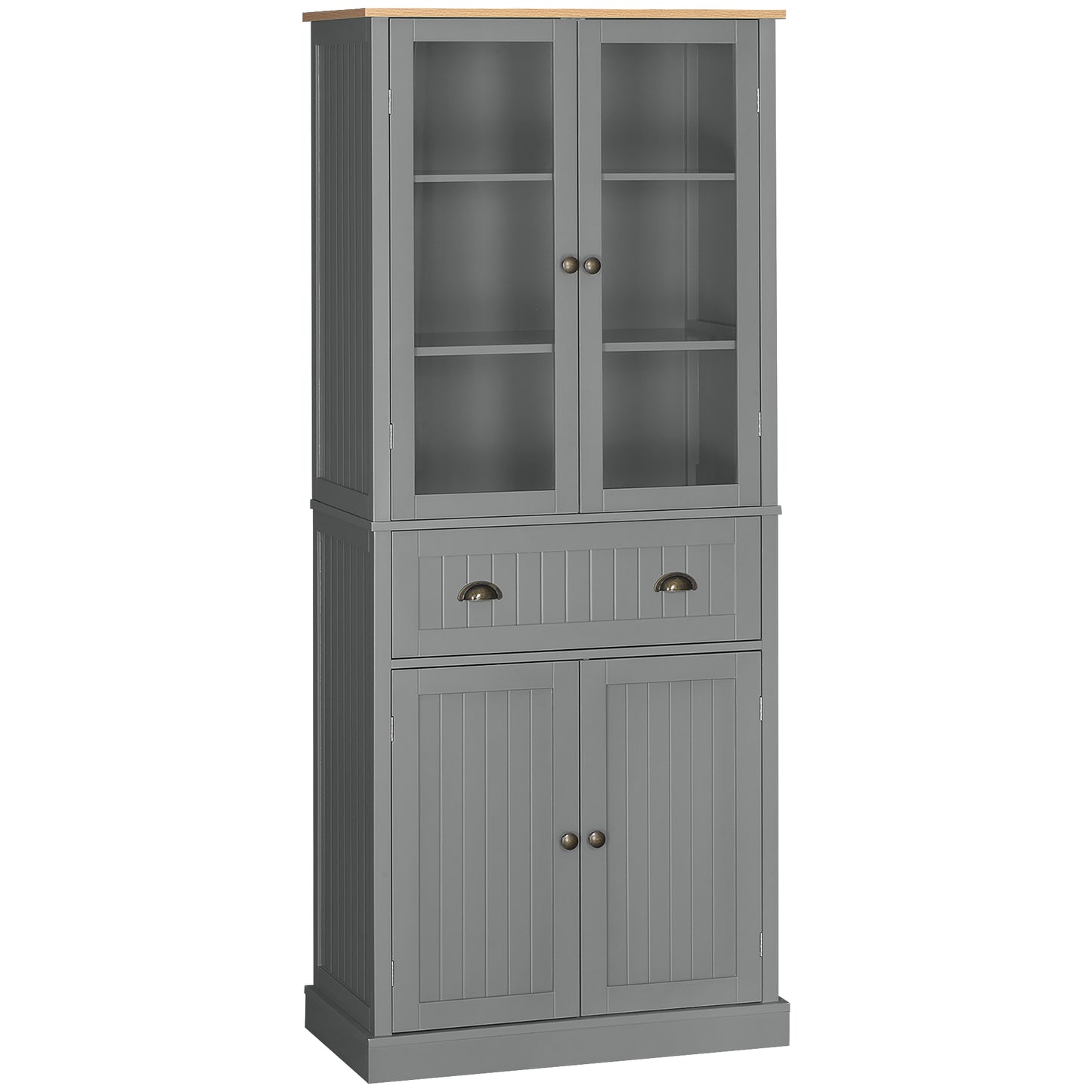 HOMCOM 180cm Tall Kitchen Pantry Cupboard, Freestanding Storage Cabinet with 5 Tier, Adjustable Shelves, Drawer, Grey