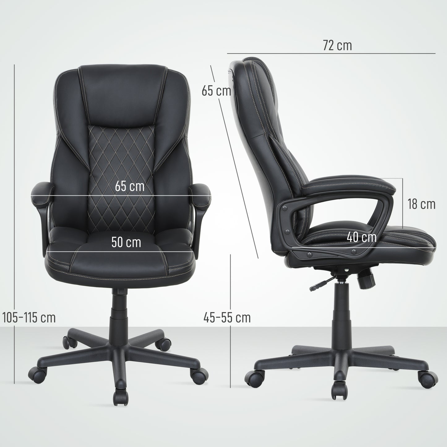 HOMCOM High Back Executive Office Chair, PU Leather Swivel Desk Chair with Tilt Function, Armrests and Adjustable Height for Home Office, Black
