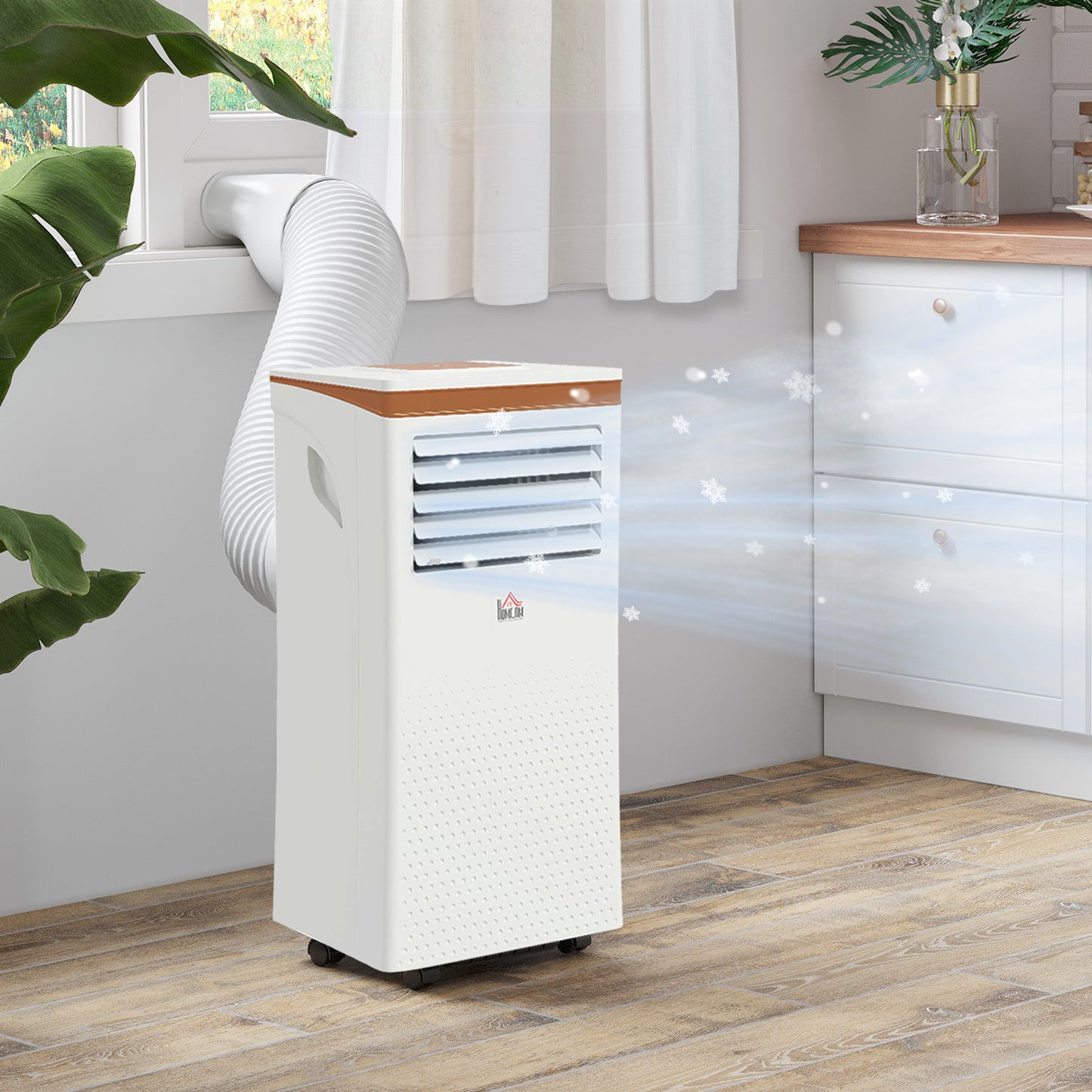 HOMCOM Portable Air Conditioner 7000 BTU, 4-in-1 Mobile Air Conditioning Unit with Cooling, Fan, Dehumidifier & Sleep Mode, LED Display, Remote Control, 24H Timer, Window Kit for Rooms up to 26㎡