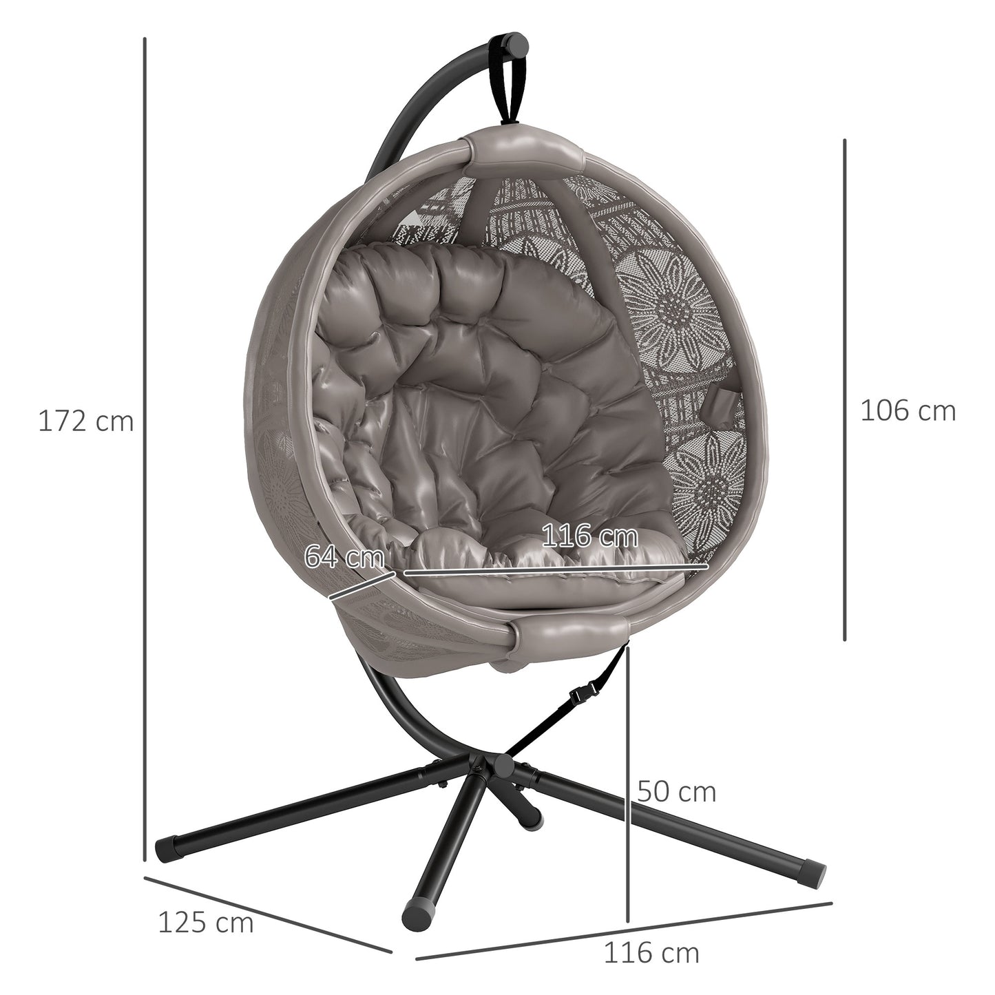 Outsunny Round Egg Basket Chair, with Steel Stand, Sand