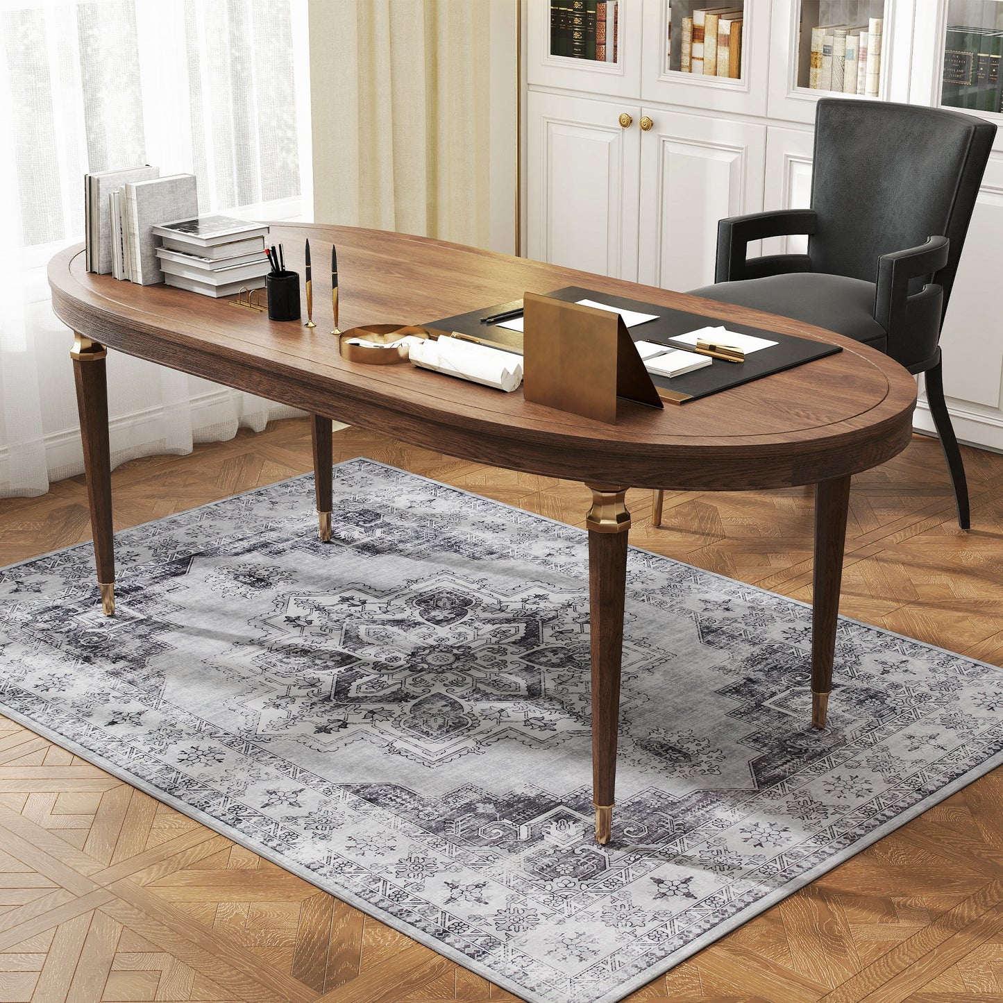 HOMCOM Vintage Area Rug, Non-Slip Washable Rug, Flannel Floor Carpet for Living Room, Bedroom, Dining Room, Home Office, 170 x 120 cm, Grey