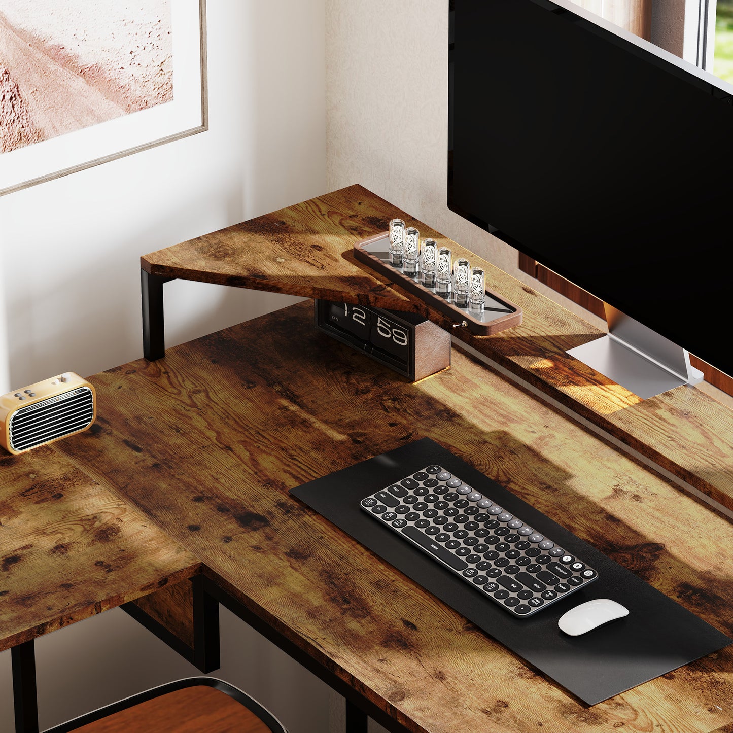 HOMCOM Industrial 'L' Shaped Multi-Work Desk - Brown