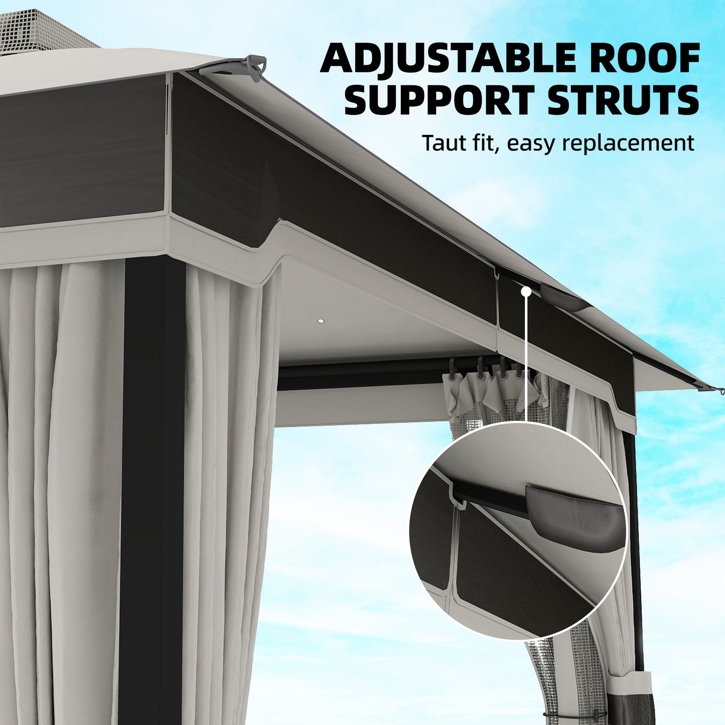 Outsunny 3 x 3.6 m Outdoor Garden Gazebo with Netting and Curtains, Double Roof Patio Gazebo Permanent Pavilion, Light Grey