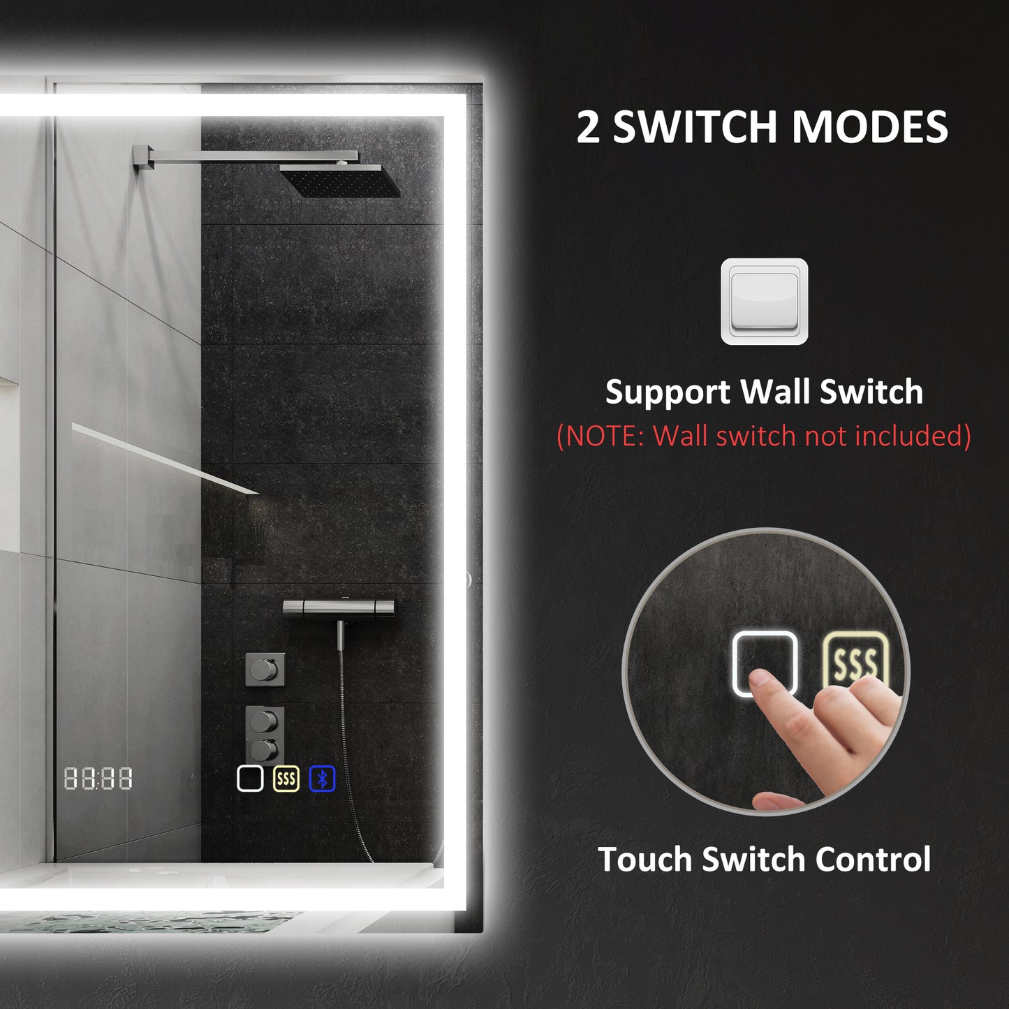 HOMCOM 50 x 70 cm Anti-Fog LED Bathroom Mirror, with Bluetooth and Clock - Silver Tone