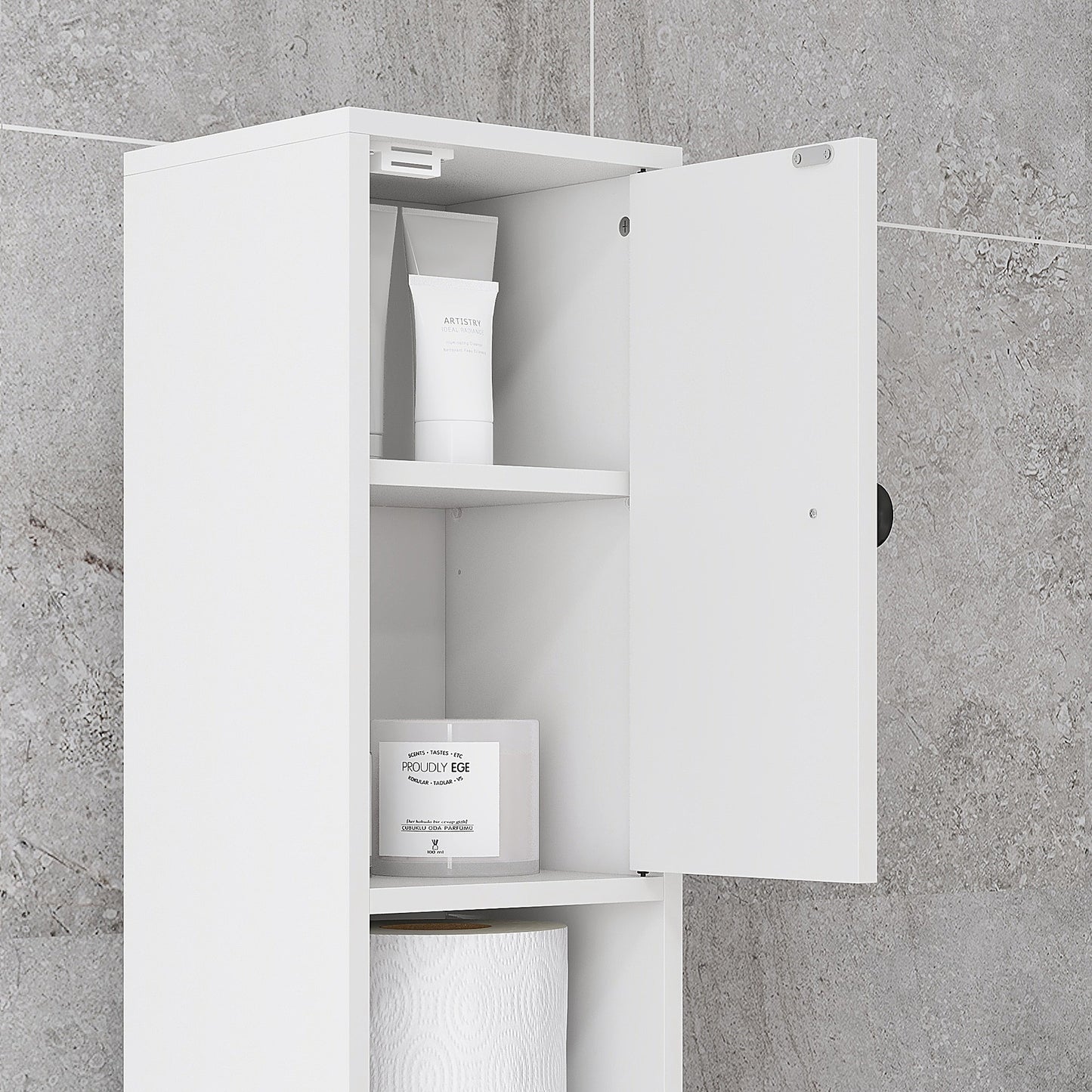 kleankin 180cm Slim Bathroom Cabinet, with Drawer, Shelves and Cupboards - White