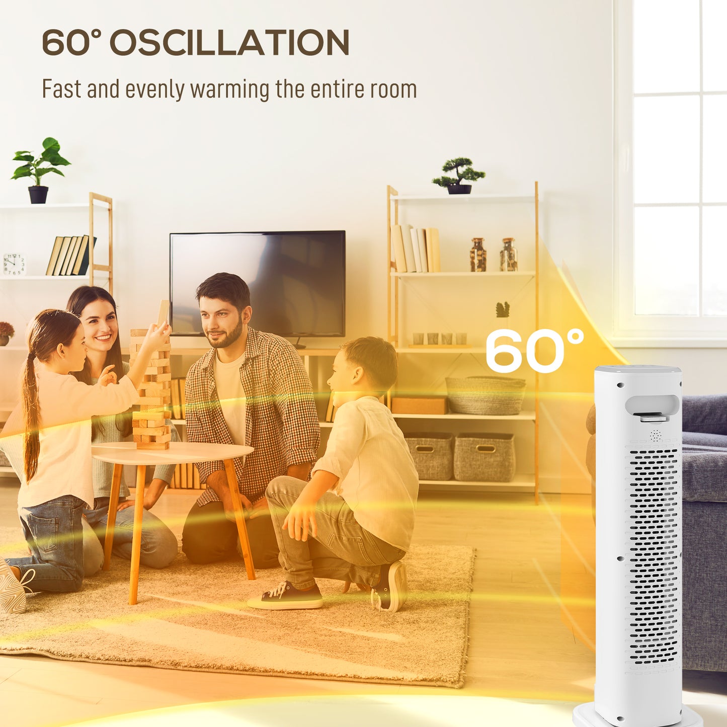 HOMCOM 2000W Ceramic Electric Heater with 3 Heat Settings, Timer - White