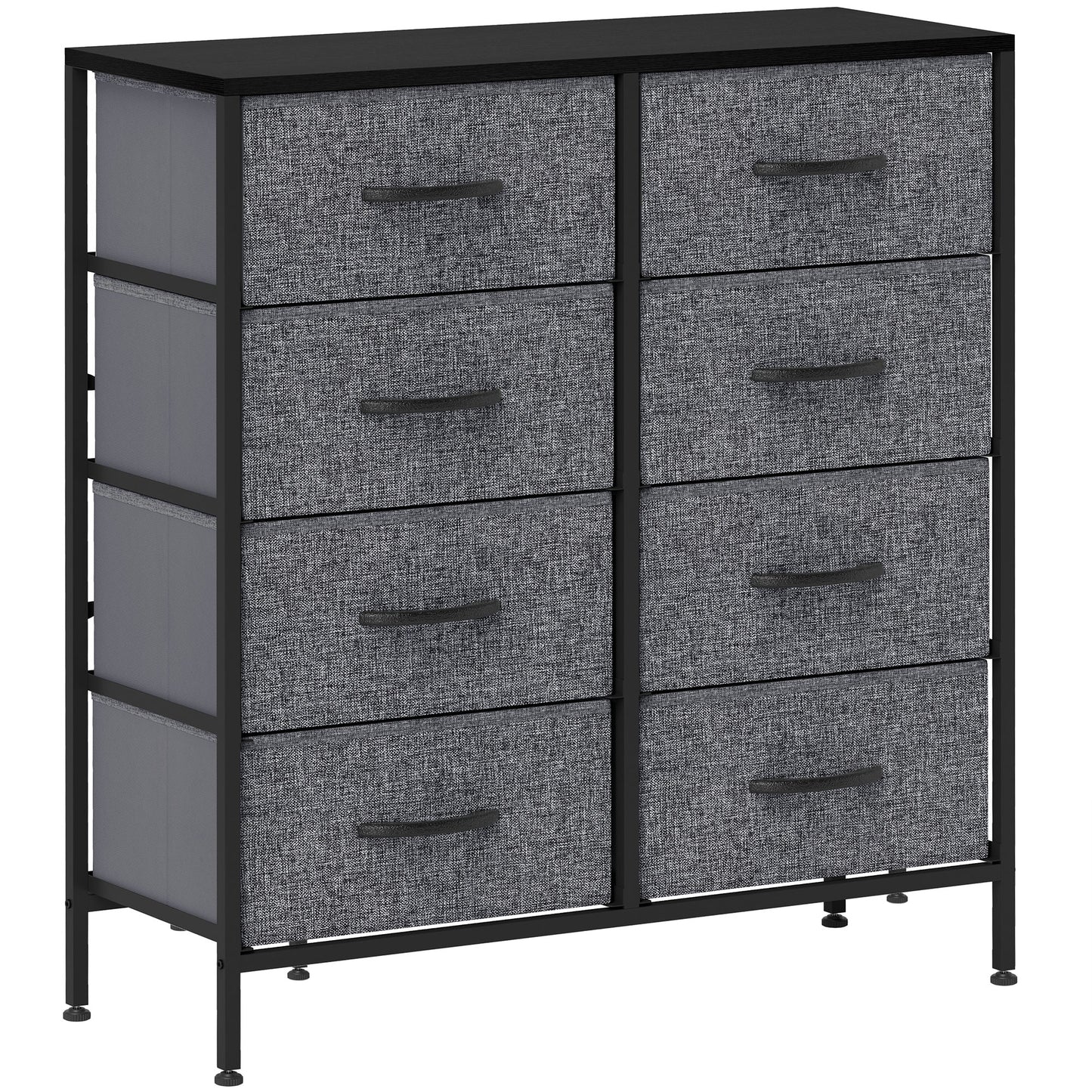 HOMCOM Fabric Chest of Drawers, Industrial Bedroom Dresser with 8 Fabric Drawers, Steel Frame and Wooden Top for Nursery, Living Room, Hallway, Black